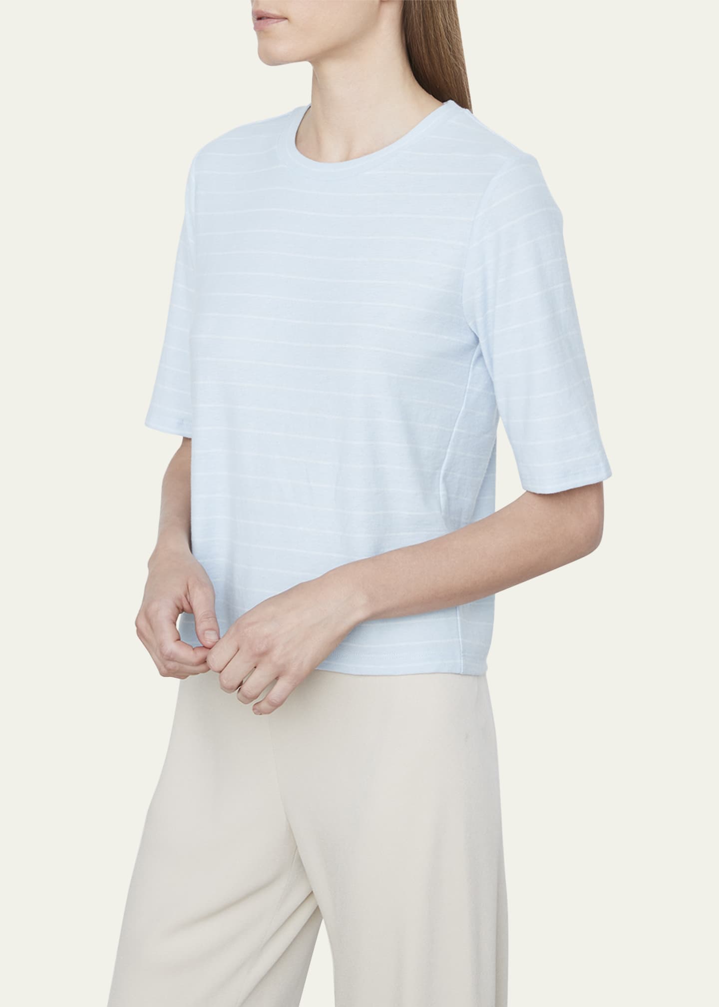 Vince Striped ElbowSleeve Crewneck Top Bergdorf Goodman