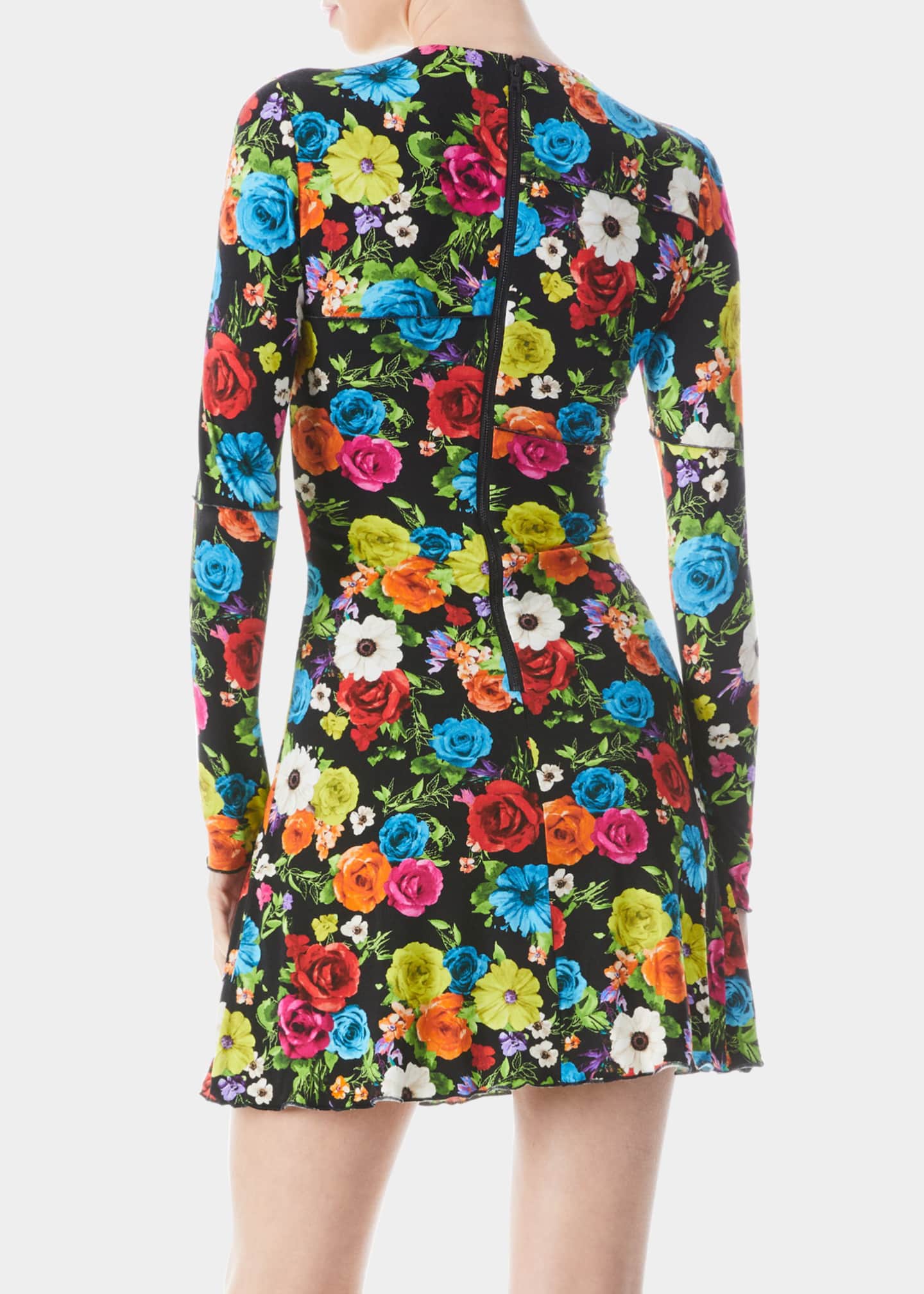 Alice + Olivia Delora Long-Sleeve Paneled Floral Mini Dress - Bergdorf ...