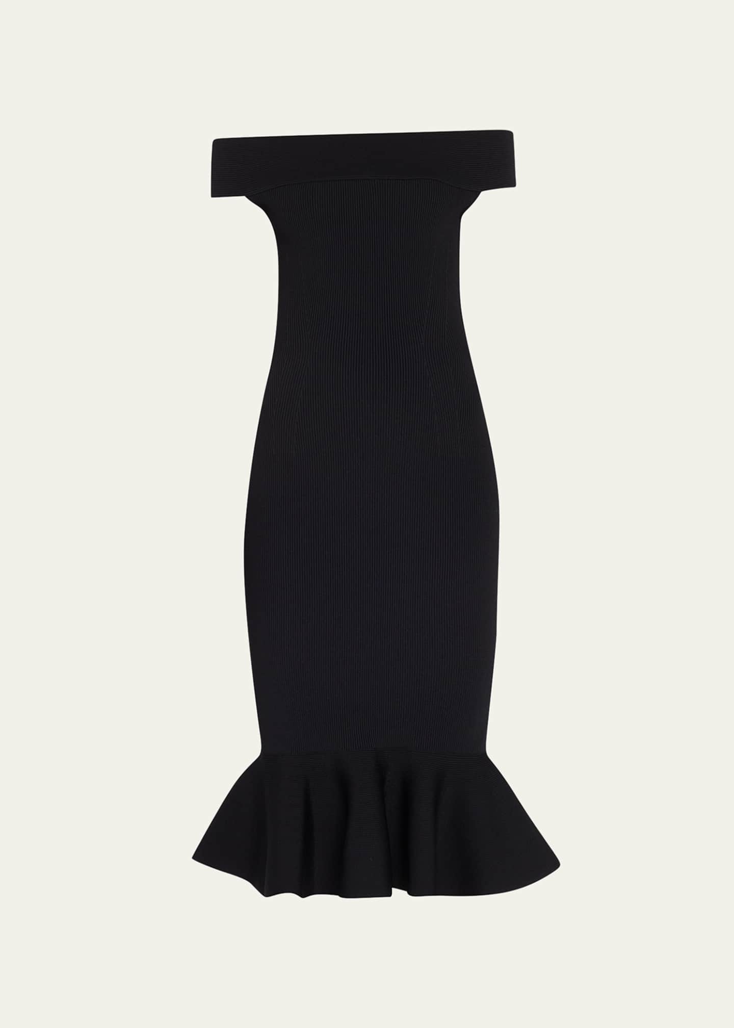 Alexander McQueen Off-the-Shoulder Flounce Midi Dress - Bergdorf Goodman