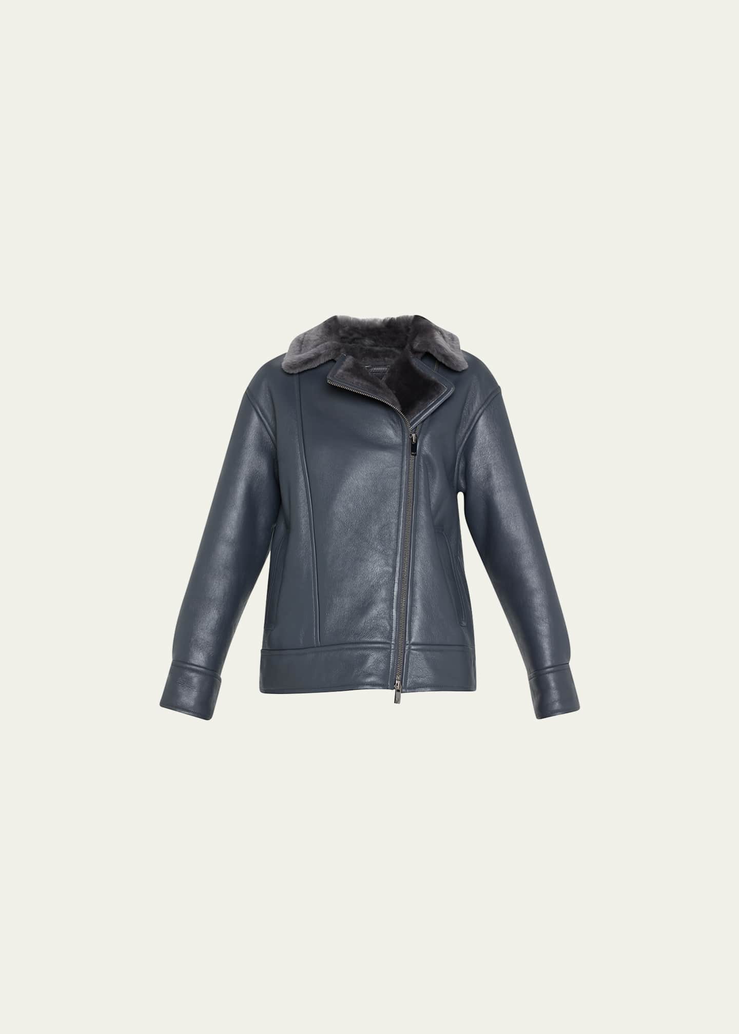 Theory Oversized Shiny Shearling Moto Jacket Bergdorf Goodman