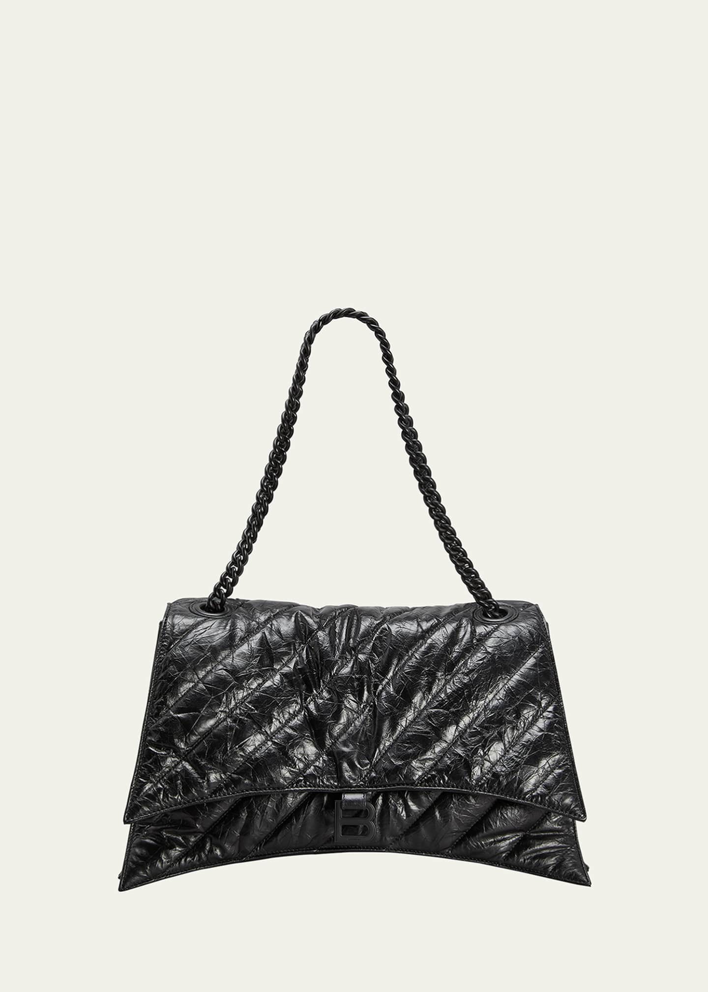 Crush Large Leather Shoulder Bag in Black - Balenciaga