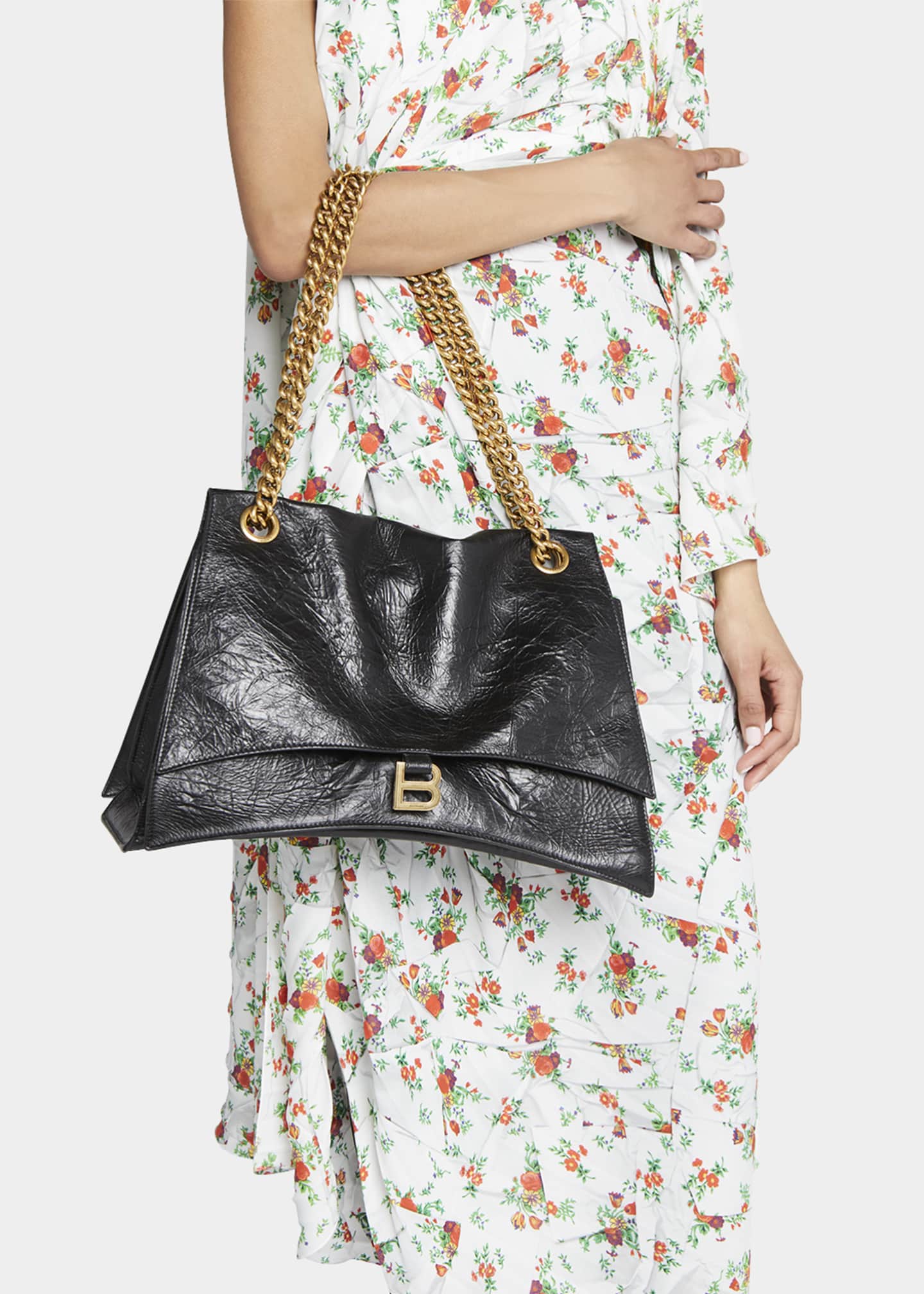 Balenciaga Crush Large Crinkled Leather Chain Shoulder Bag - Bergdorf Goodman