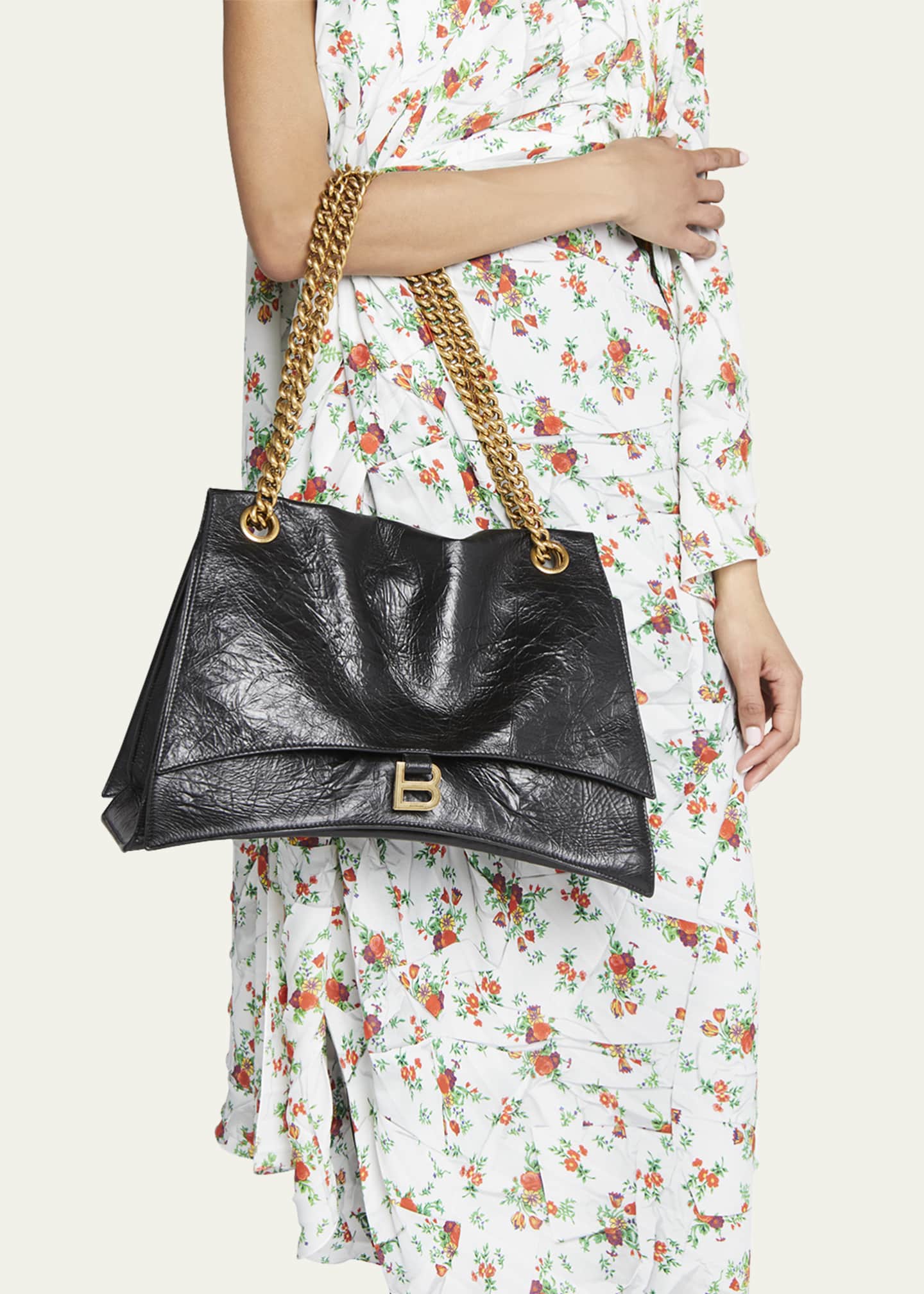Balenciaga Crush Large Crinkled Leather Chain Shoulder Bag