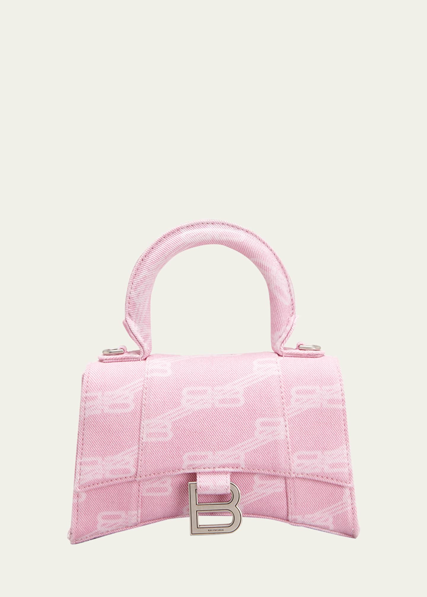 Balenciaga Small Hourglass Top Handle Bag In Denim Pink