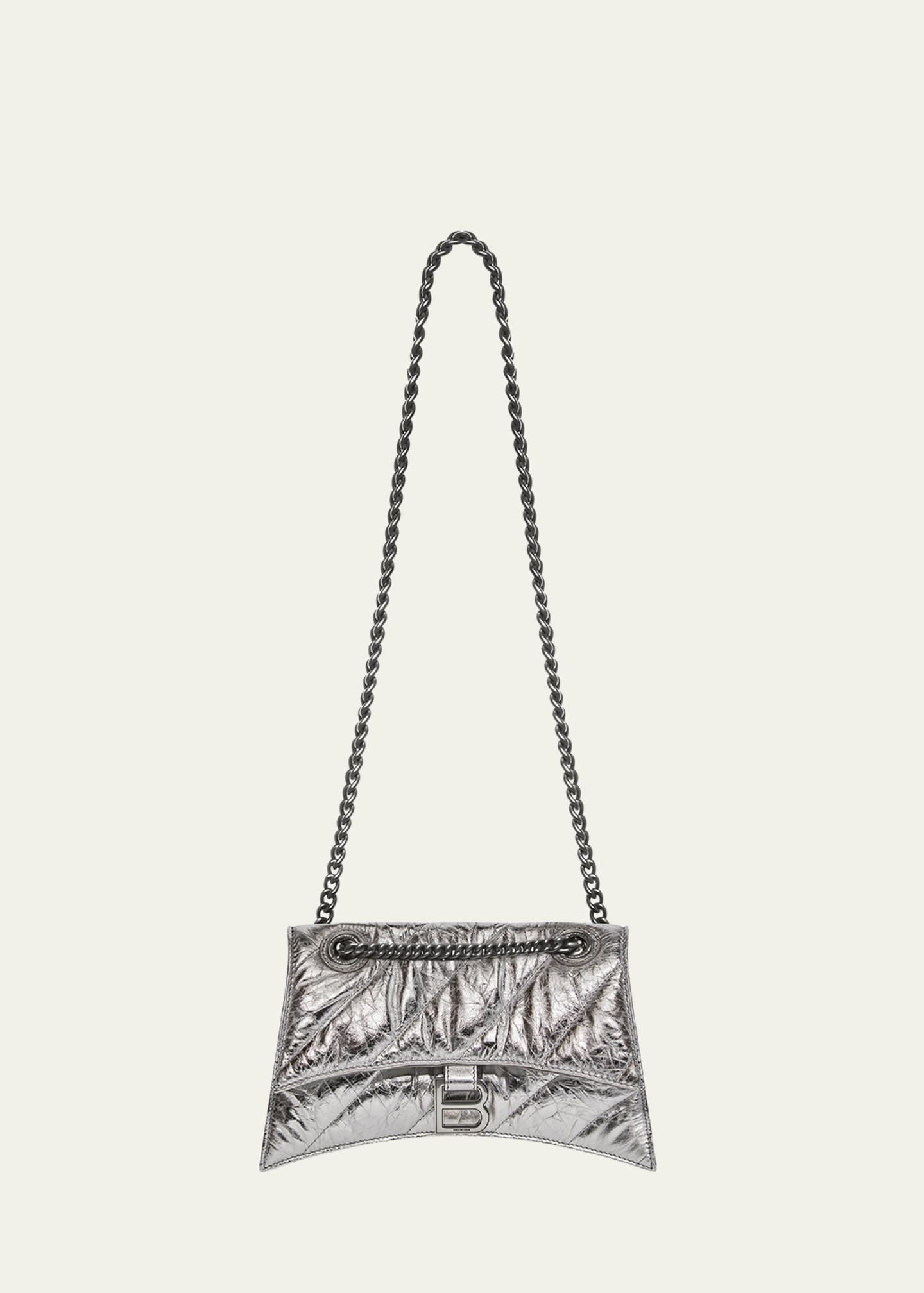 Crush Mini metallic leather crossbody bag in silver - Balenciaga