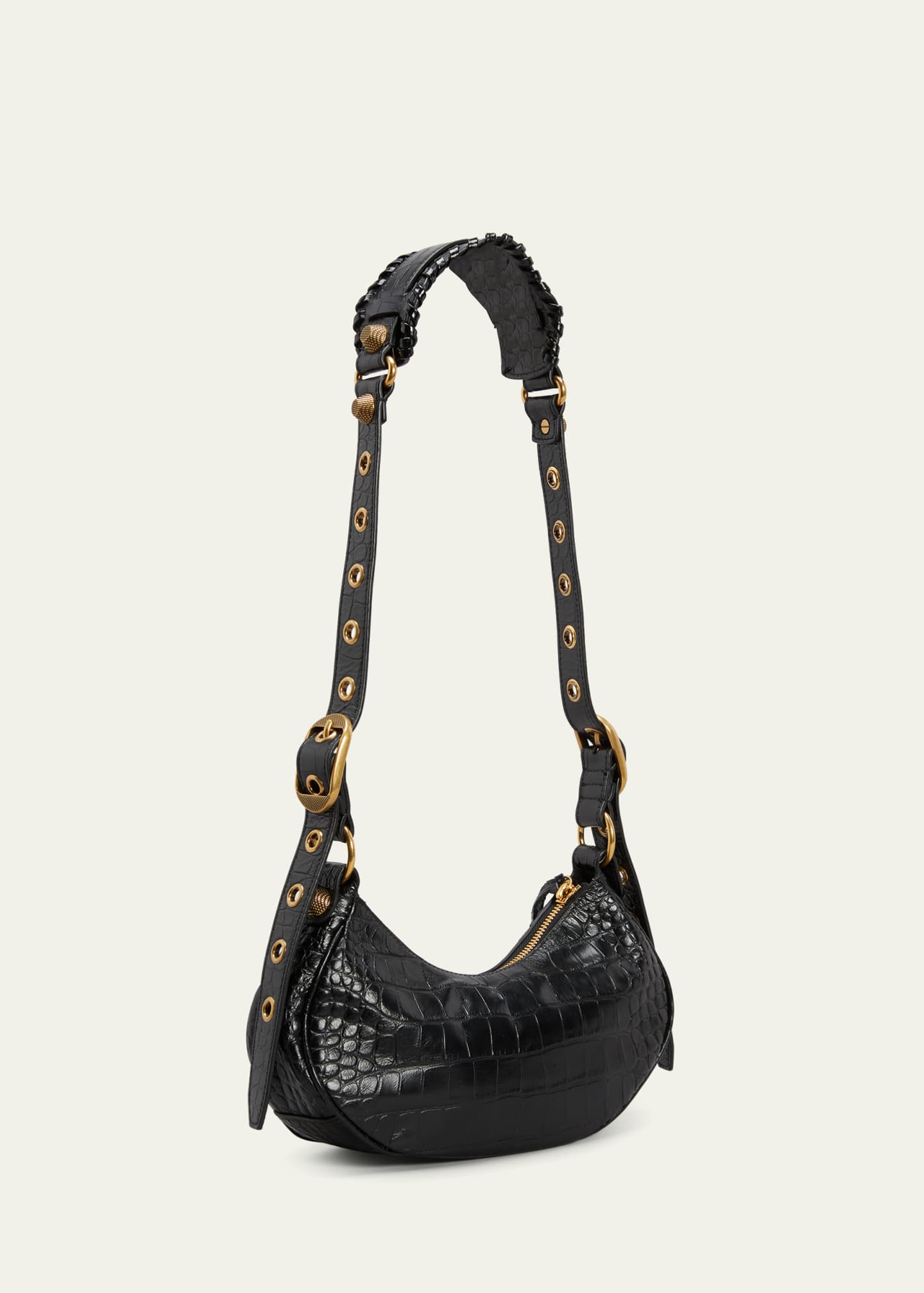 Women's Le Cagole Xs Shoulder Bag Crocodile Embossed in Black