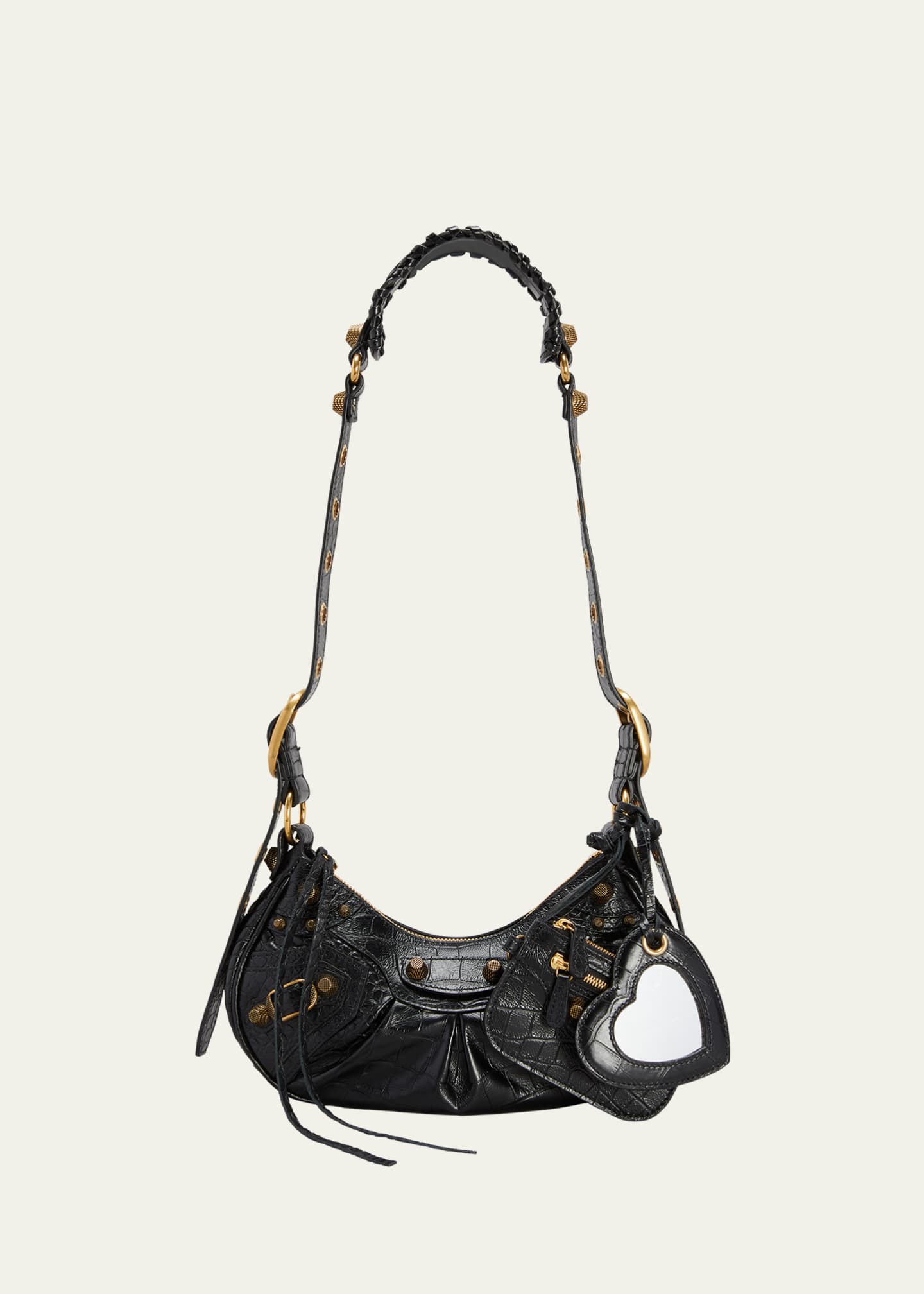 Women's Le Cagole Xs Shoulder Bag Crocodile Embossed in Black