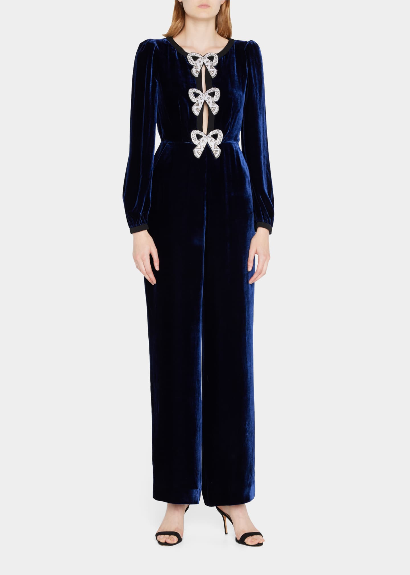 Saloni Camille PuffSleeve Velvet Bow Jumpsuit Bergdorf Goodman