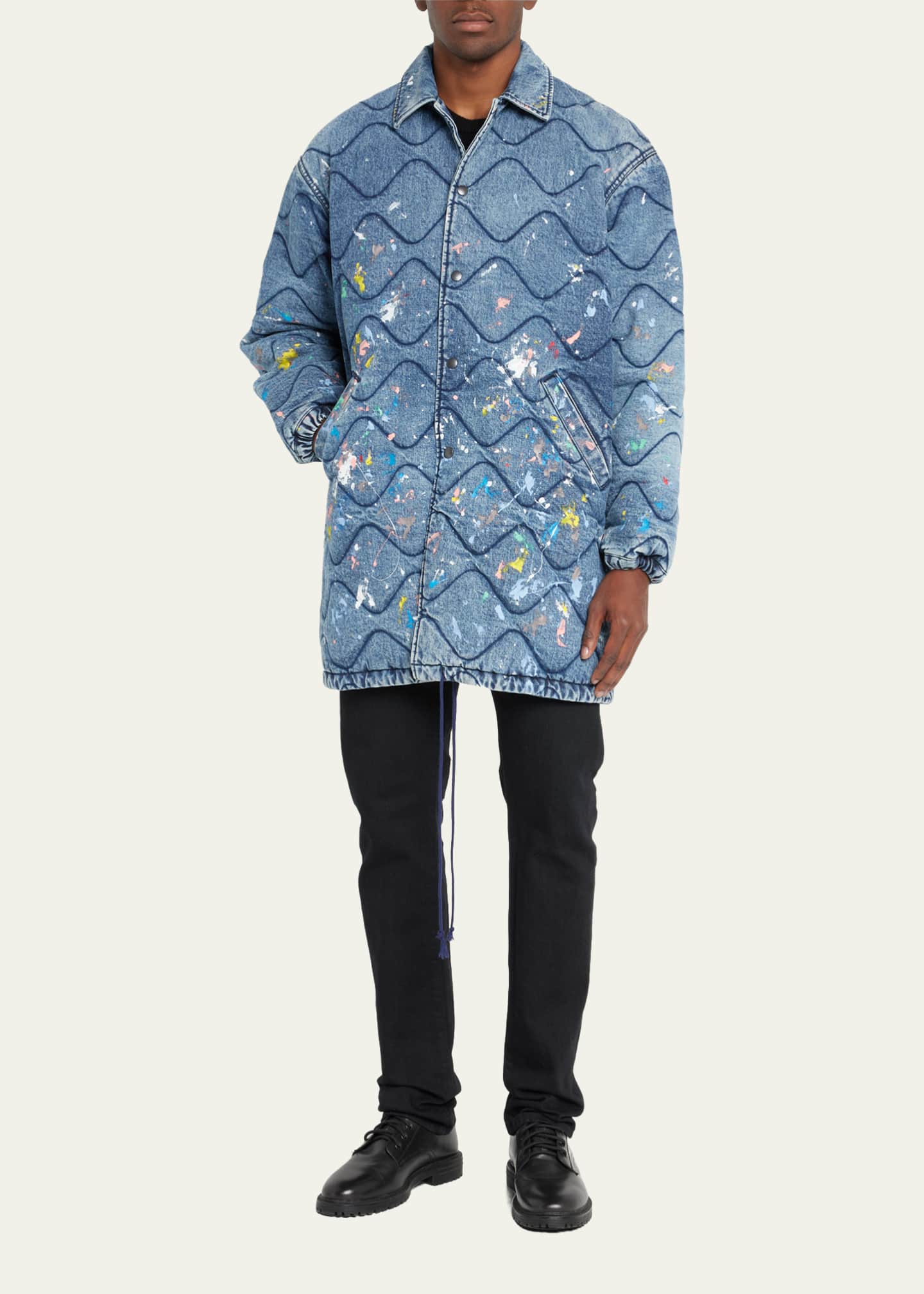 John Elliott Men's Quilted PaintSplatter Denim Coach Jacket Bergdorf