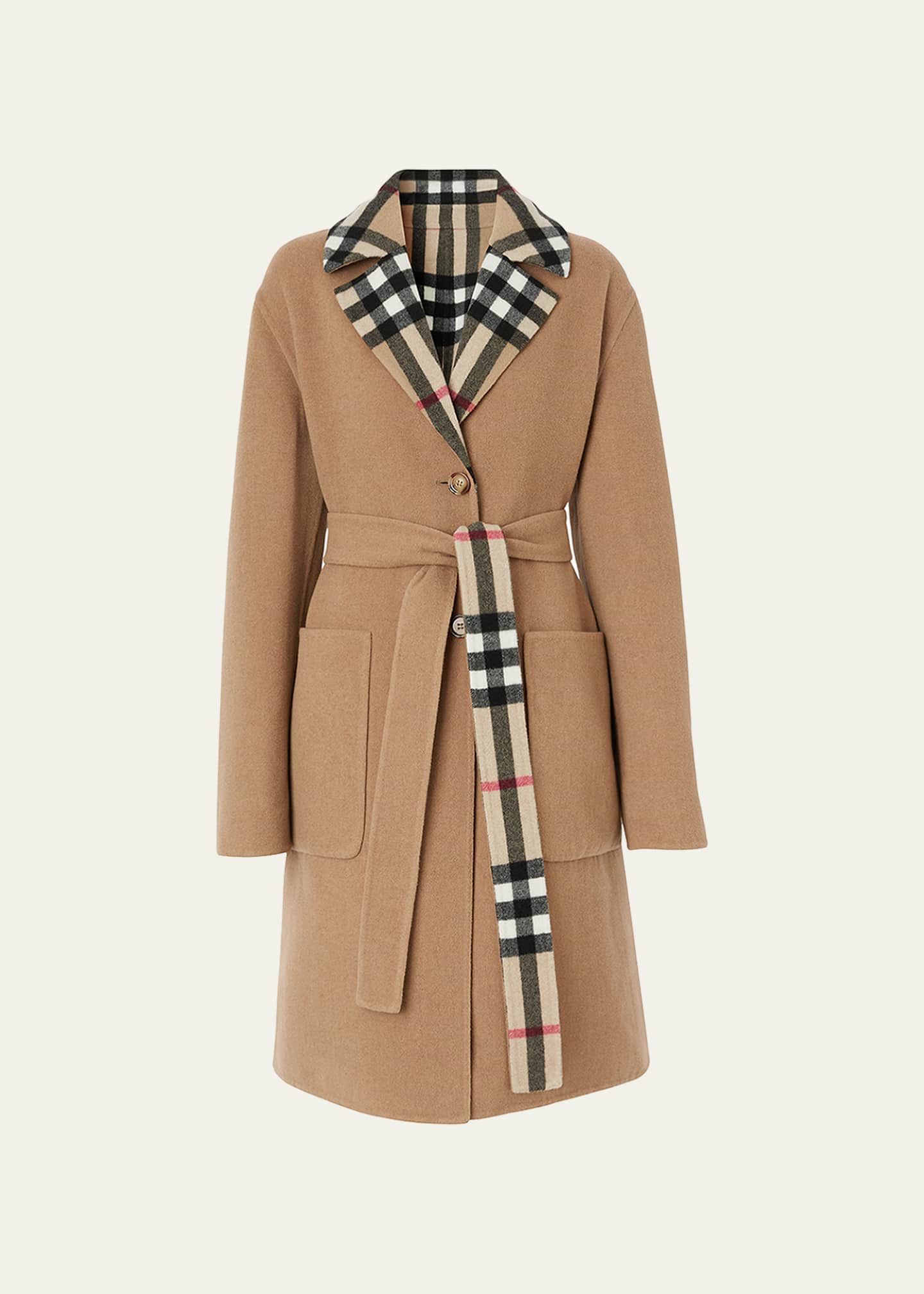 Burberry Women s Dorea Belted Reversible Coat Archive Beige Check Size 6