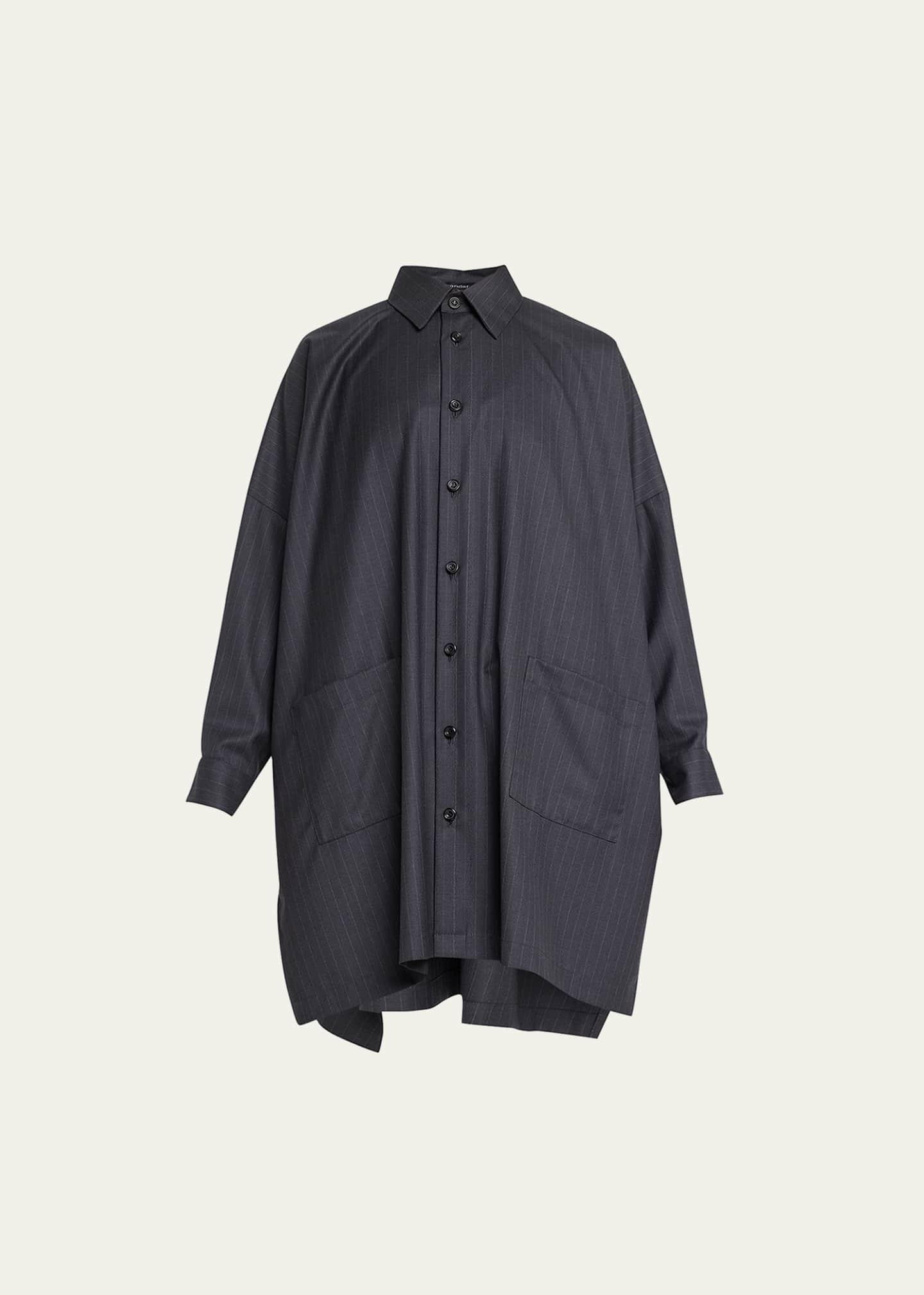 Eskandar Wide LongerBack Shirt Jacket With Collar And Slits (Very Long