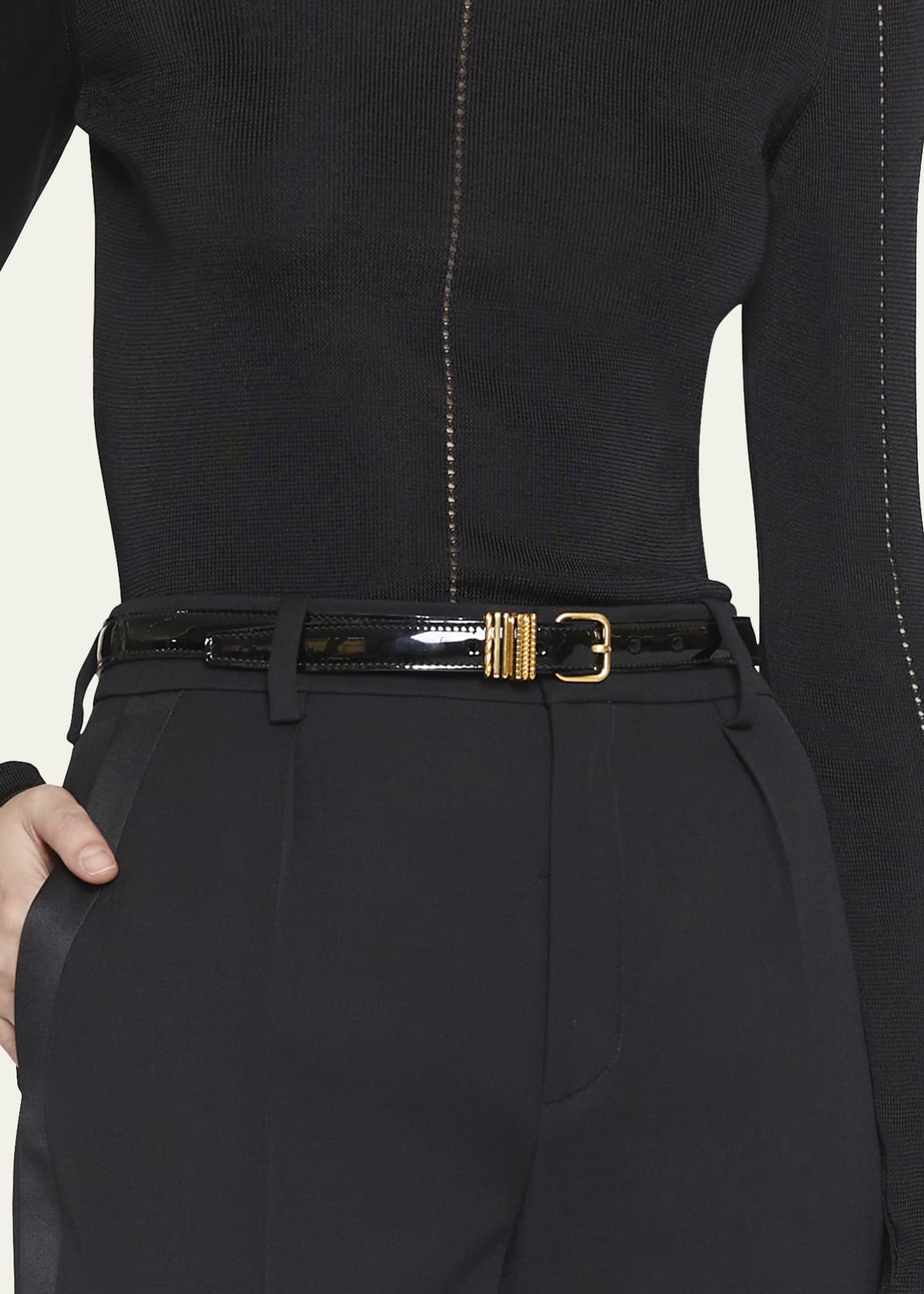 Saint Laurent Vernice Leather Brass Belt Bergdorf Goodman