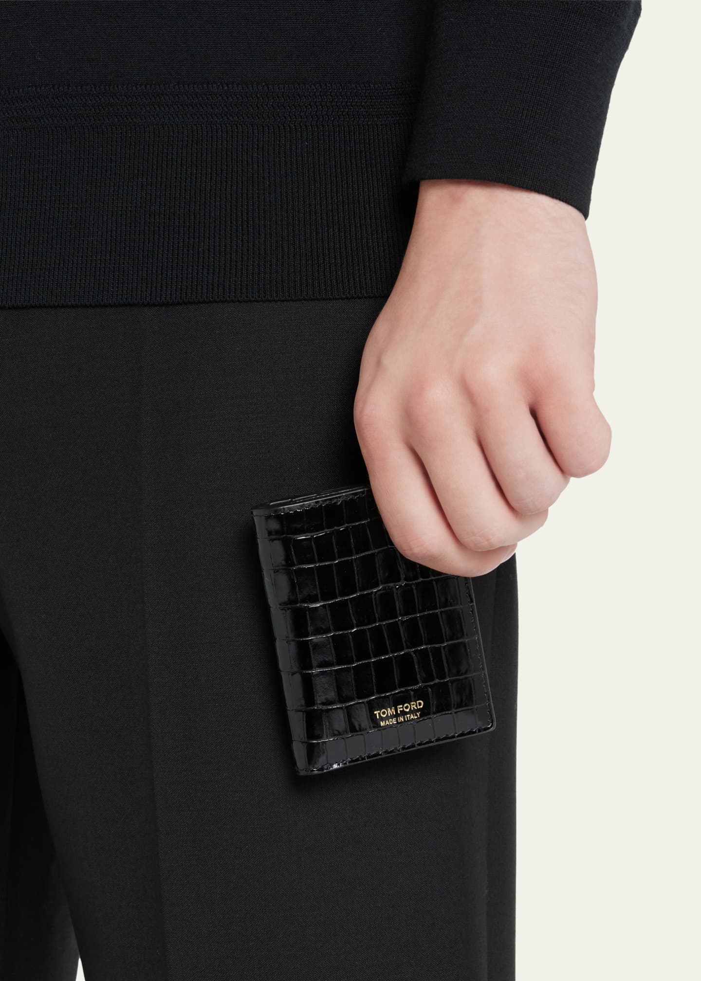 TOM FORD Men's Croc-Embossed Leather Bifold Card Holder - Bergdorf Goodman
