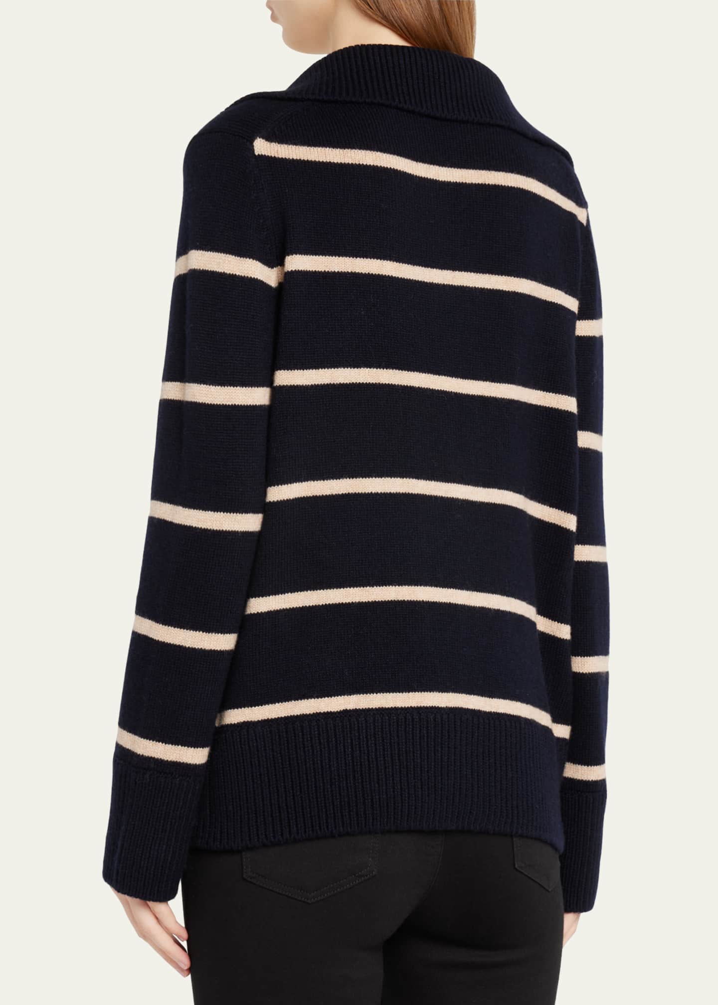 Vince Johnny-Collar Stripe Wool-Cashmere Sweater - Bergdorf Goodman