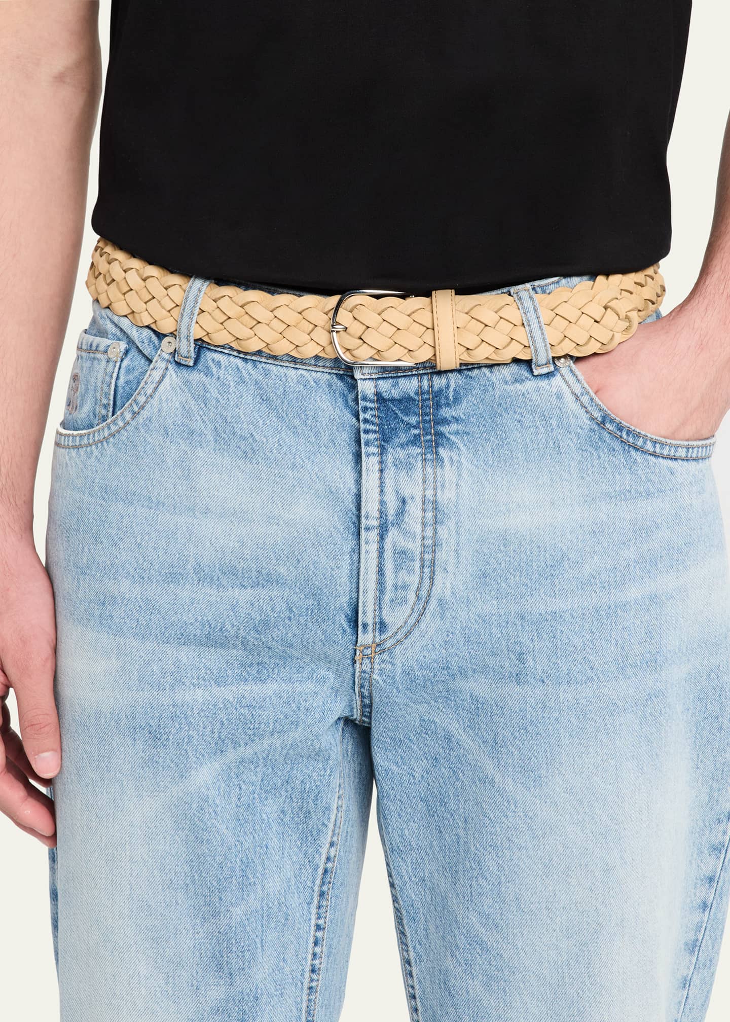 Simonnot Godard Men's Bicolor Braided Leather Belt, 35mm Image 2 of 2