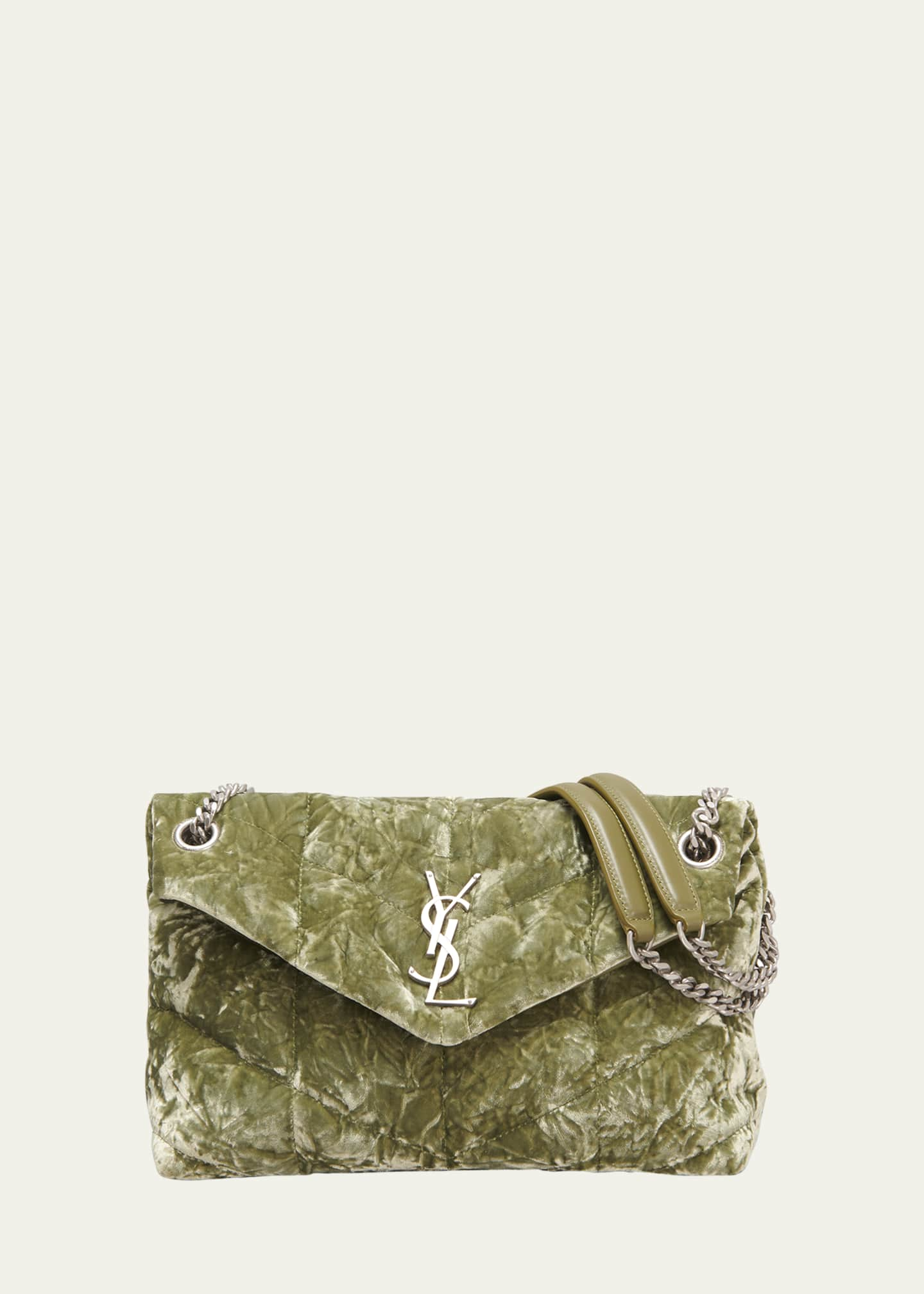 Loulou Small Velvet Shoulder Bag in Green - Saint Laurent