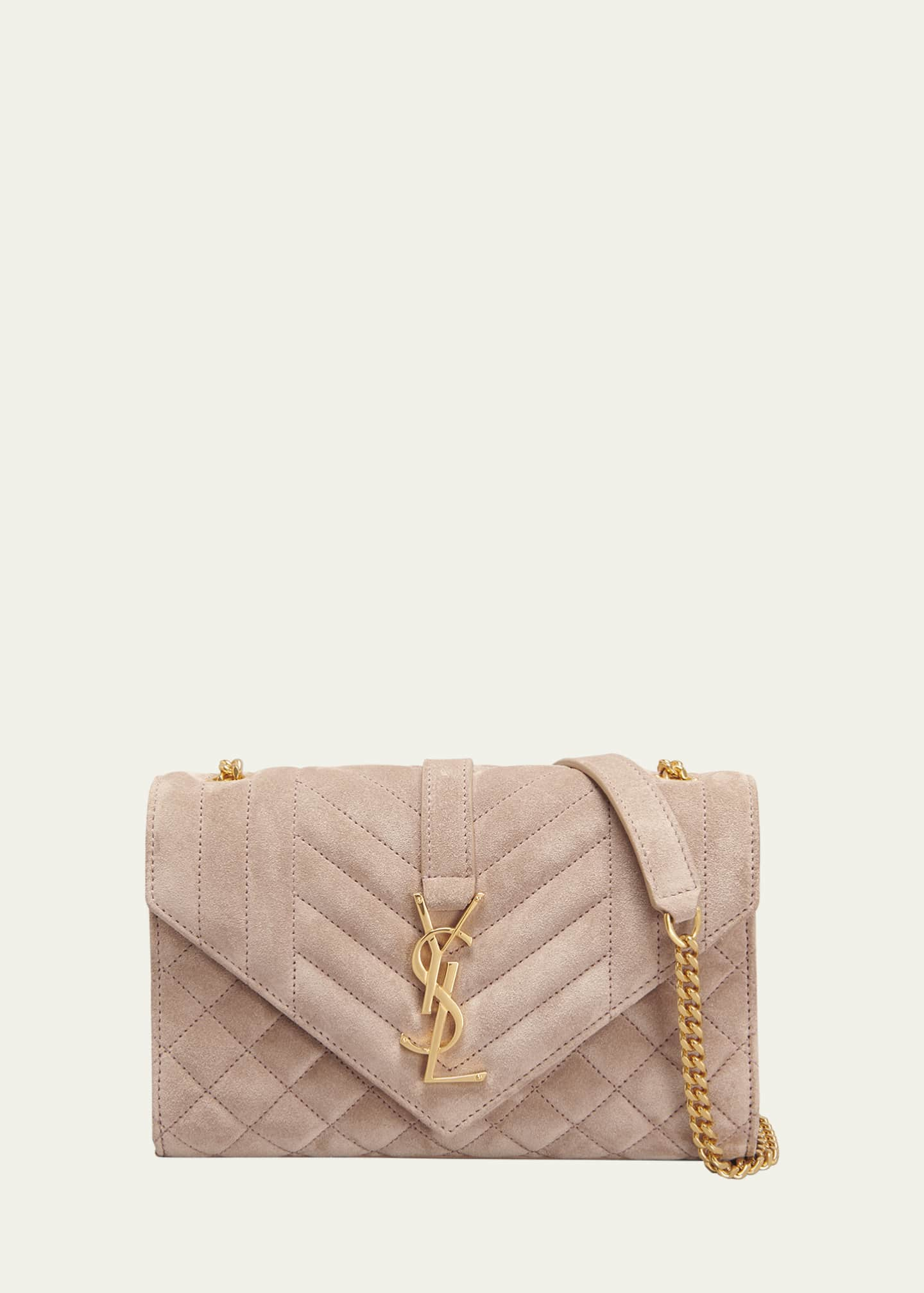 Saint Laurent YSL Small Triquilt Suede Crossbody Bag Rosy Sand