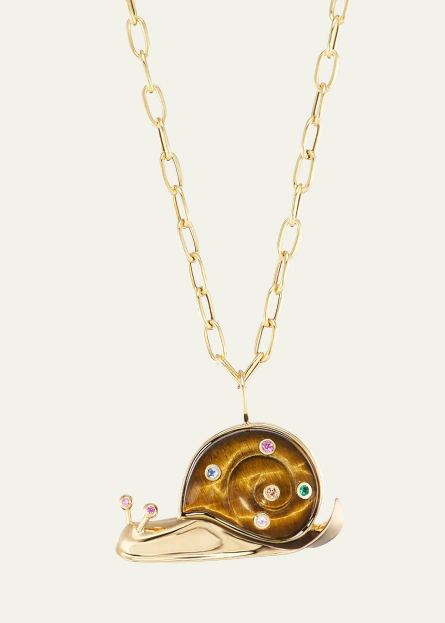 Brent Neale Large Snail Pendant Necklace with Brazilian Opal and Sapphires