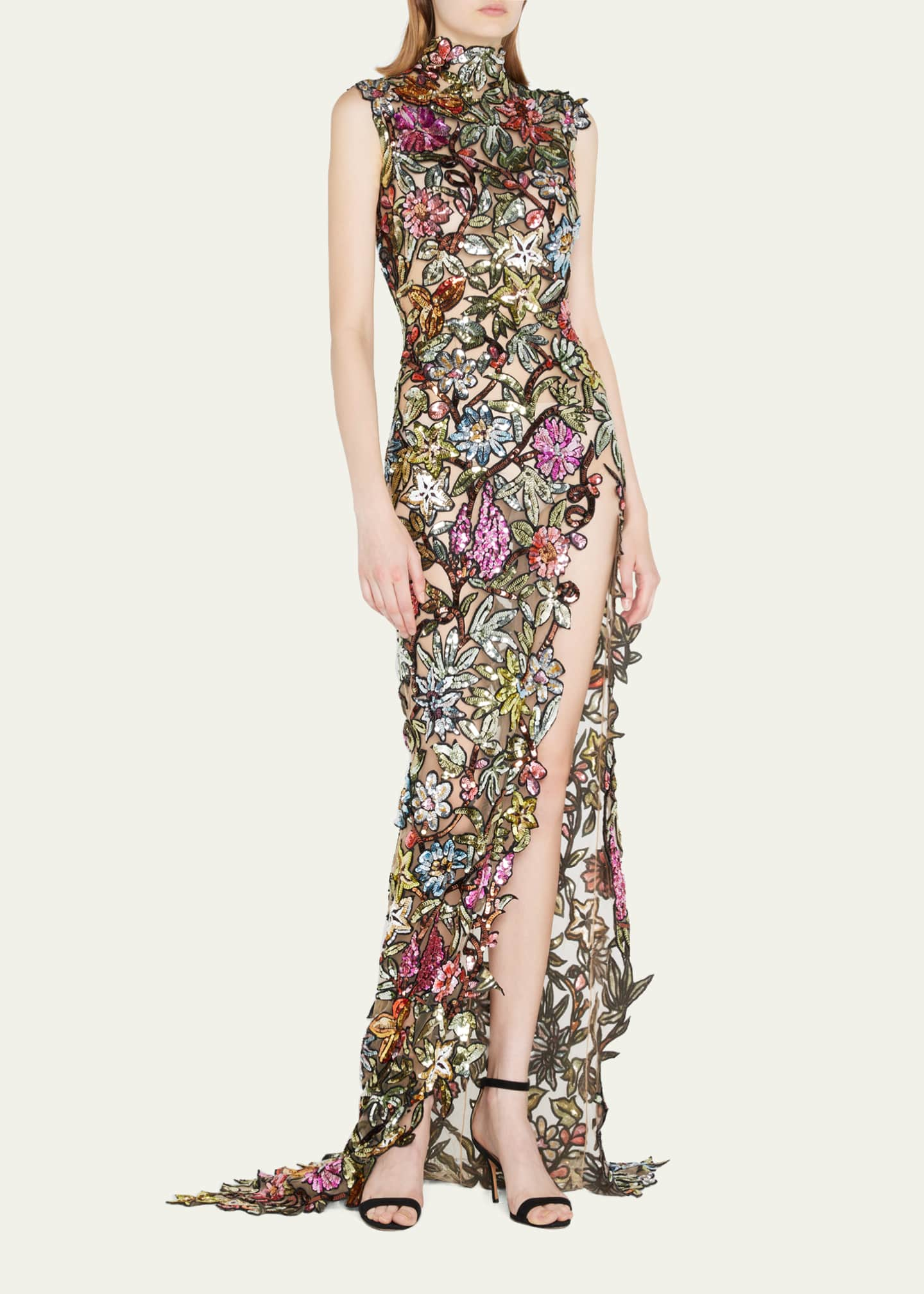 Oscar de la Renta Floral Sequin Embroidered Gown - Bergdorf Goodman