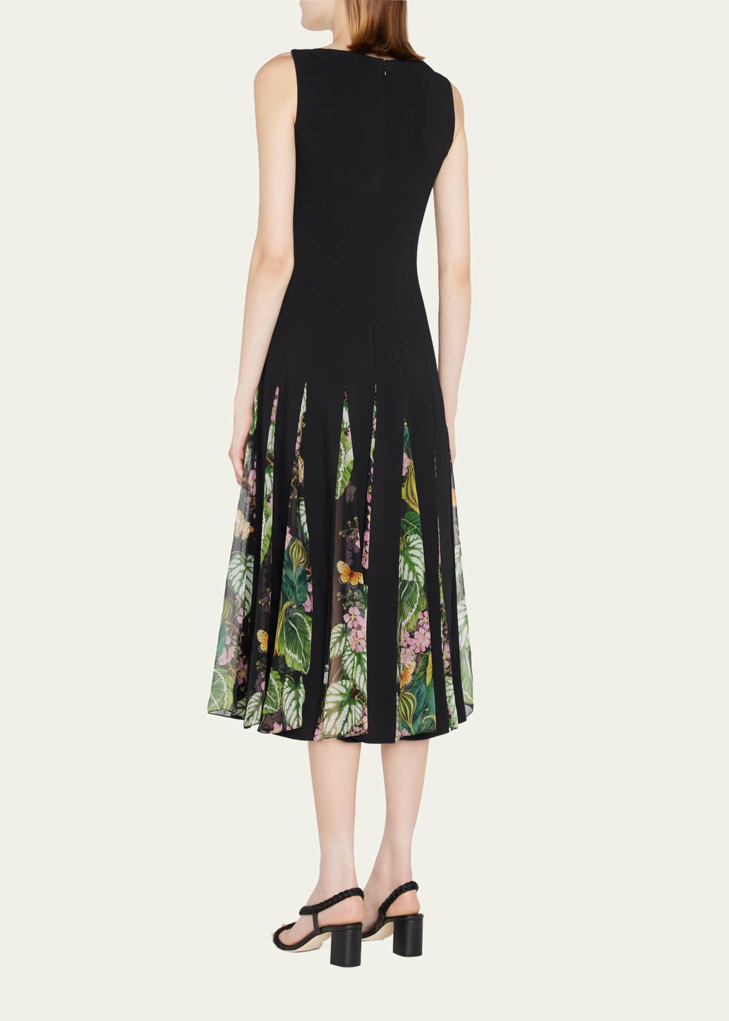 Oscar de la Renta Floral Pleated-Skirt Midi Dress - Bergdorf Goodman