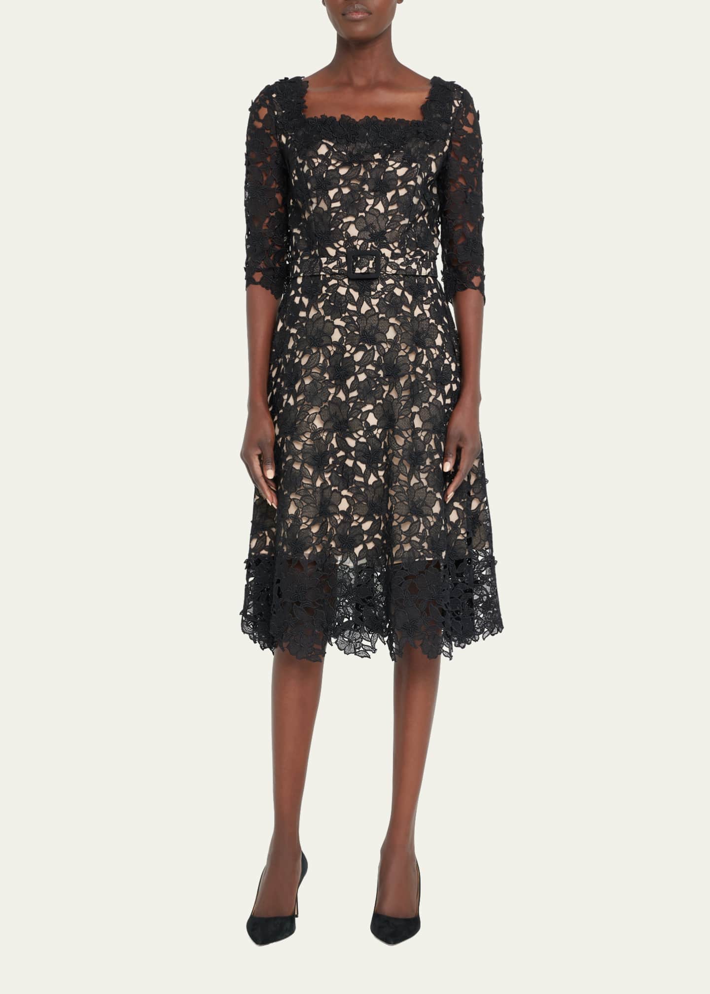 Oscar de la Renta Floral Guipure Lace Midi Dress Bergdorf Goodman