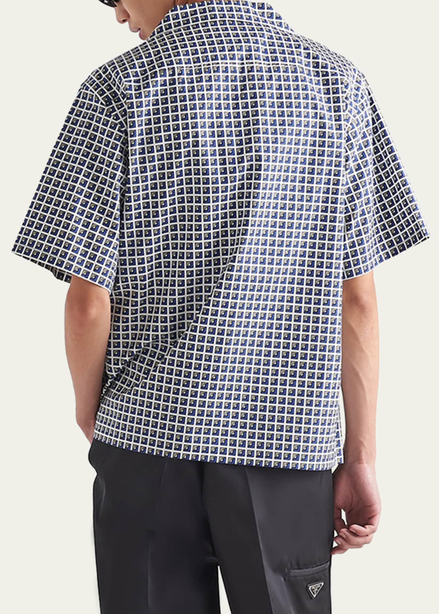 Prada Men's Geometric Poplin Camp Shirt - Bergdorf Goodman