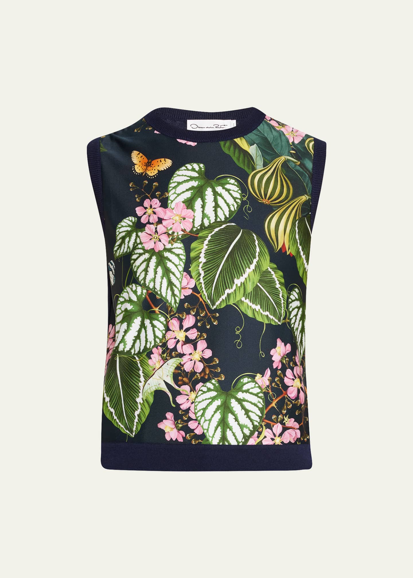 Oscar de la Renta Mixed Botanical-Print Inset Wool Tank - Bergdorf