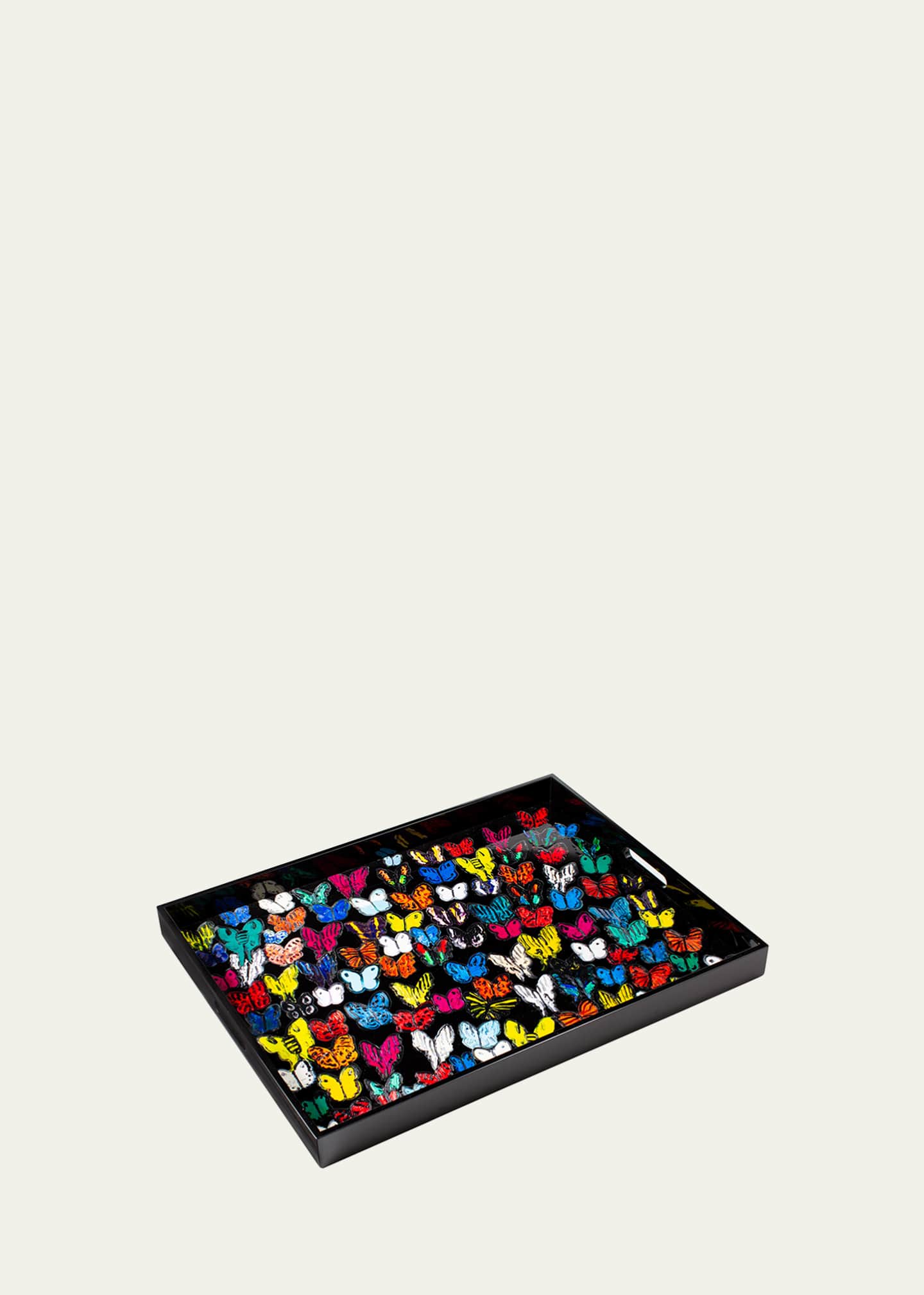 Hunt Slonem Butterflies in Flight Lacquer & Wood Tray Image 1 of 2