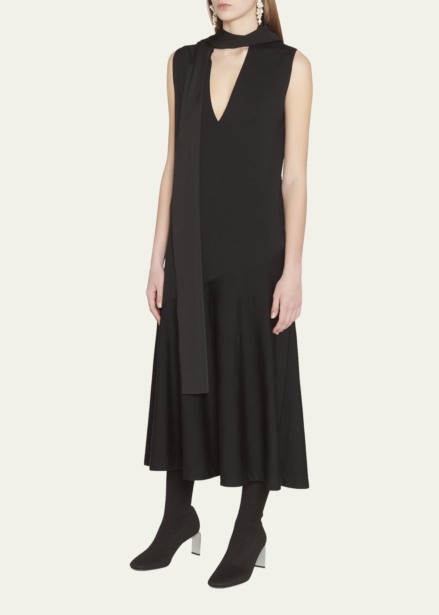 Jil Sander Draped Scarf Midi Dress Image 4 of 5