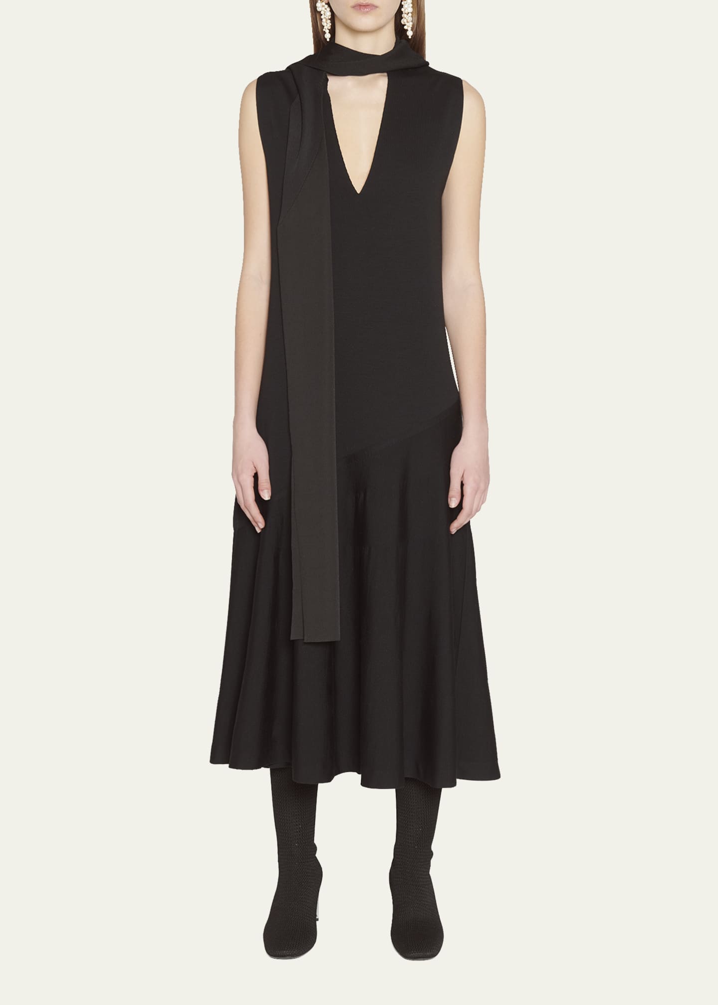 Jil Sander Draped Scarf Midi Dress Image 1 of 5