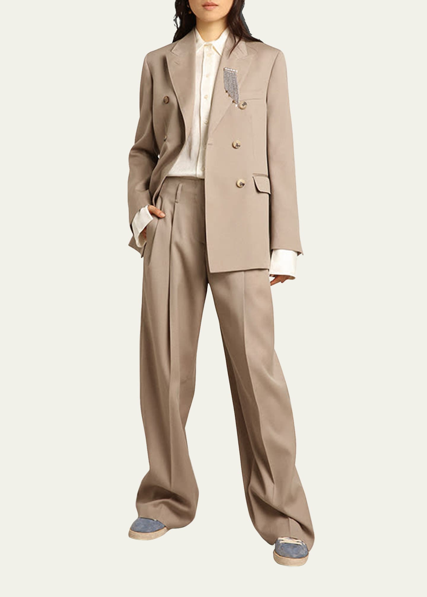 Women’s wool gabardine pants in sand