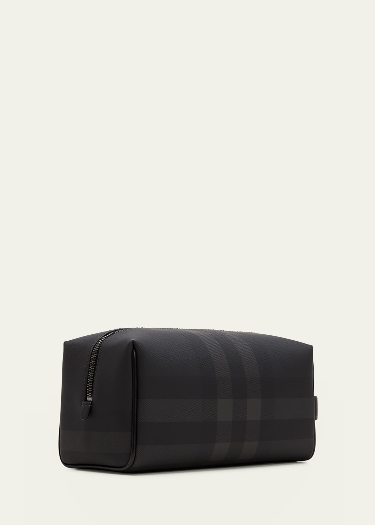 Burberry Men's Check Leather-trimmed Travel Pouch - Charcoal