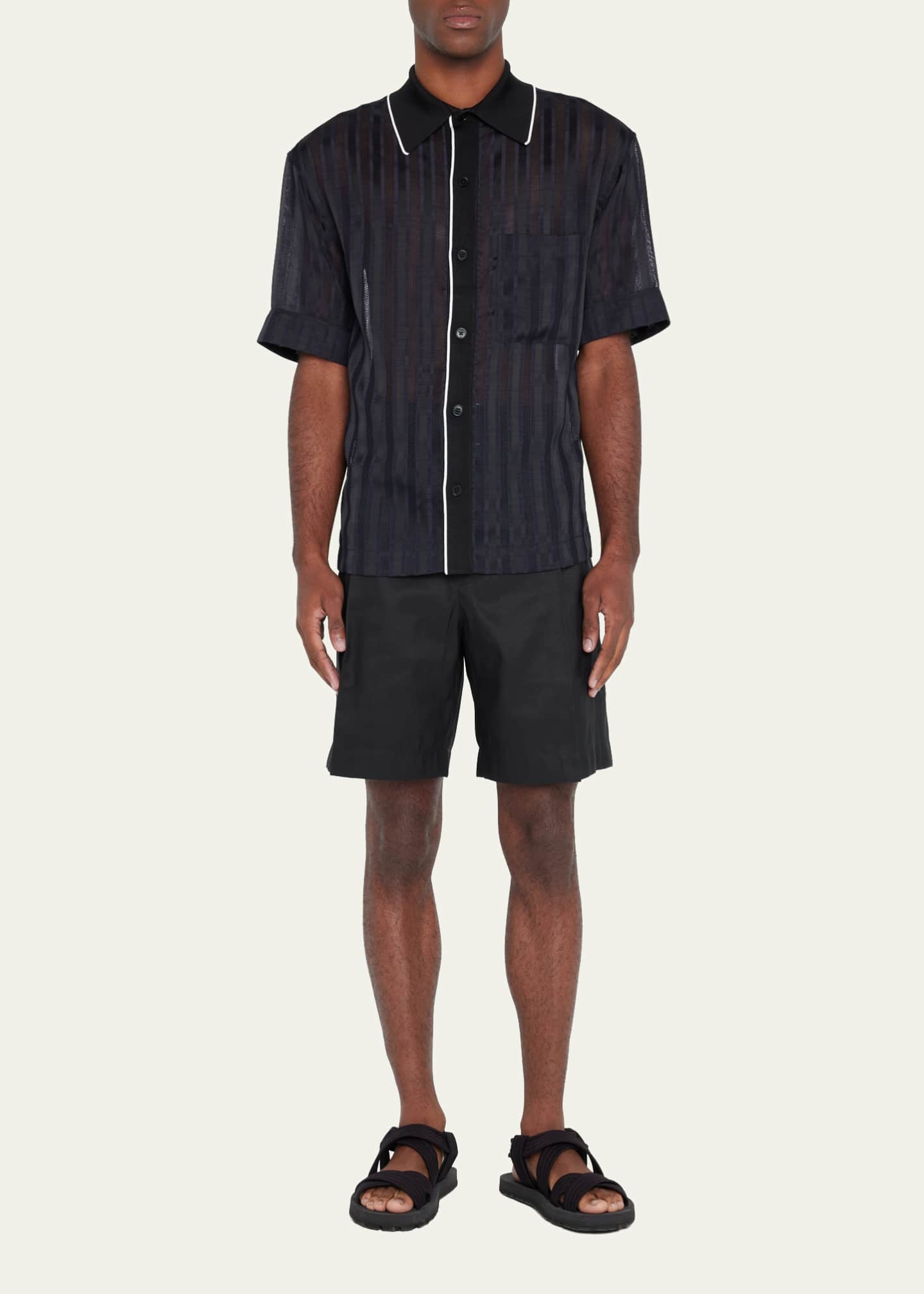 3.1 Phillip Lim Men's Midnight Mesh Striped Bowling Shirt