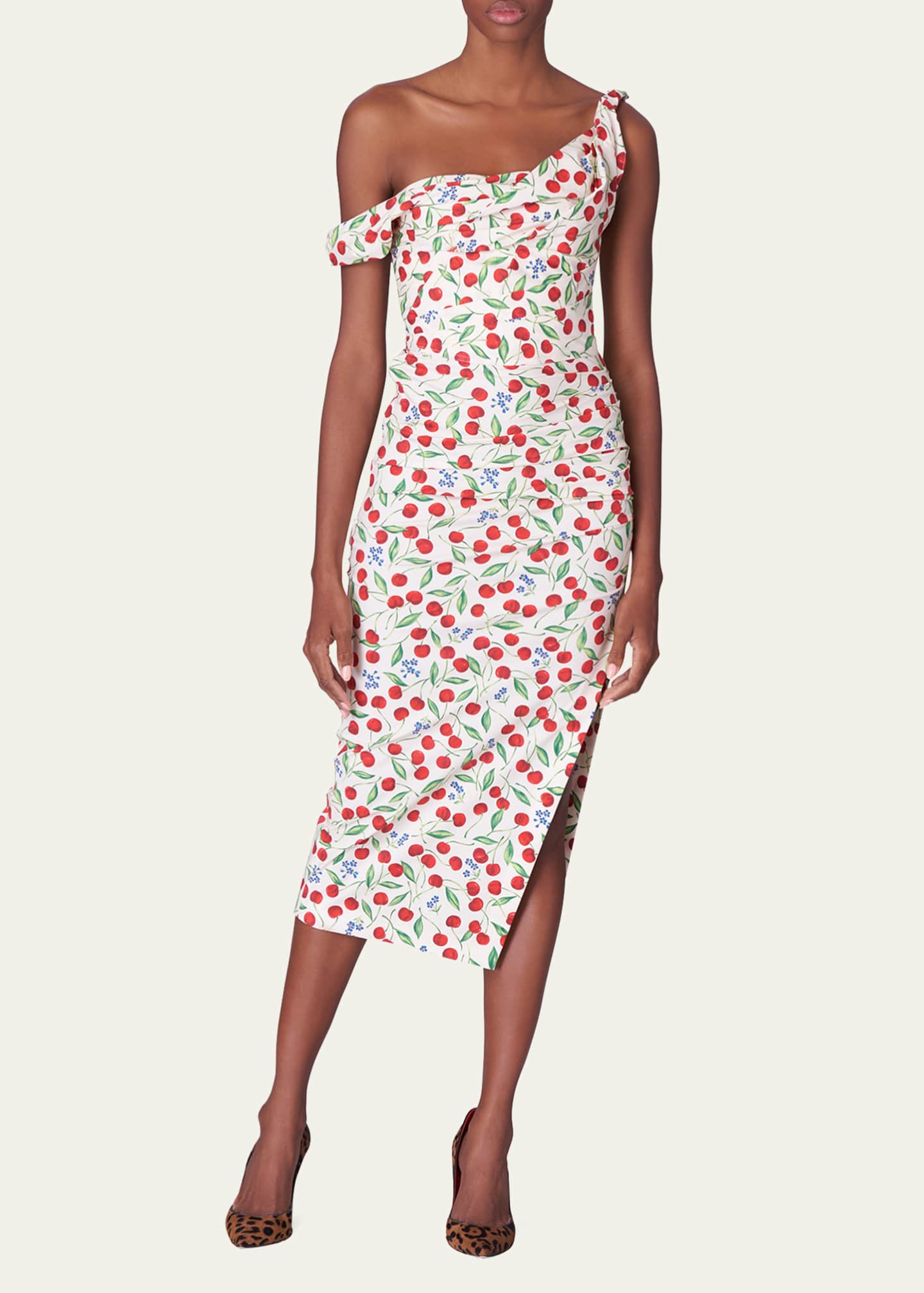 Carolina Herrera Cherry Printed OffShoulder Midi Dress Bergdorf Goodman