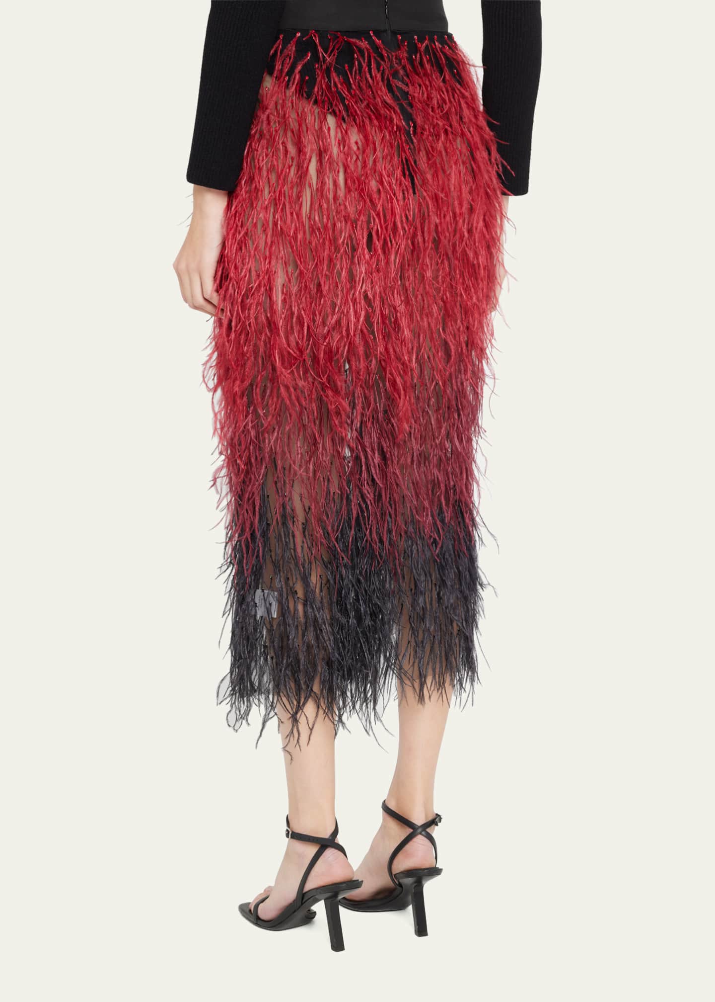 Aliette Tulle Midi Skirt w/ Feather Embellishments - Bergdorf Goodman