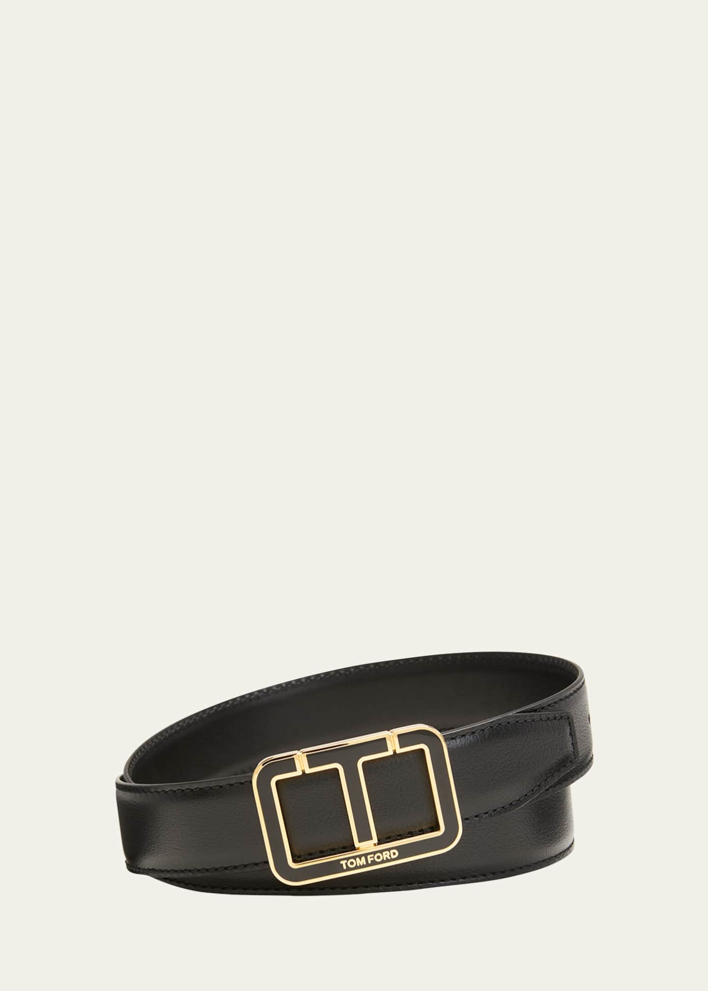 T logo-buckle leather belt