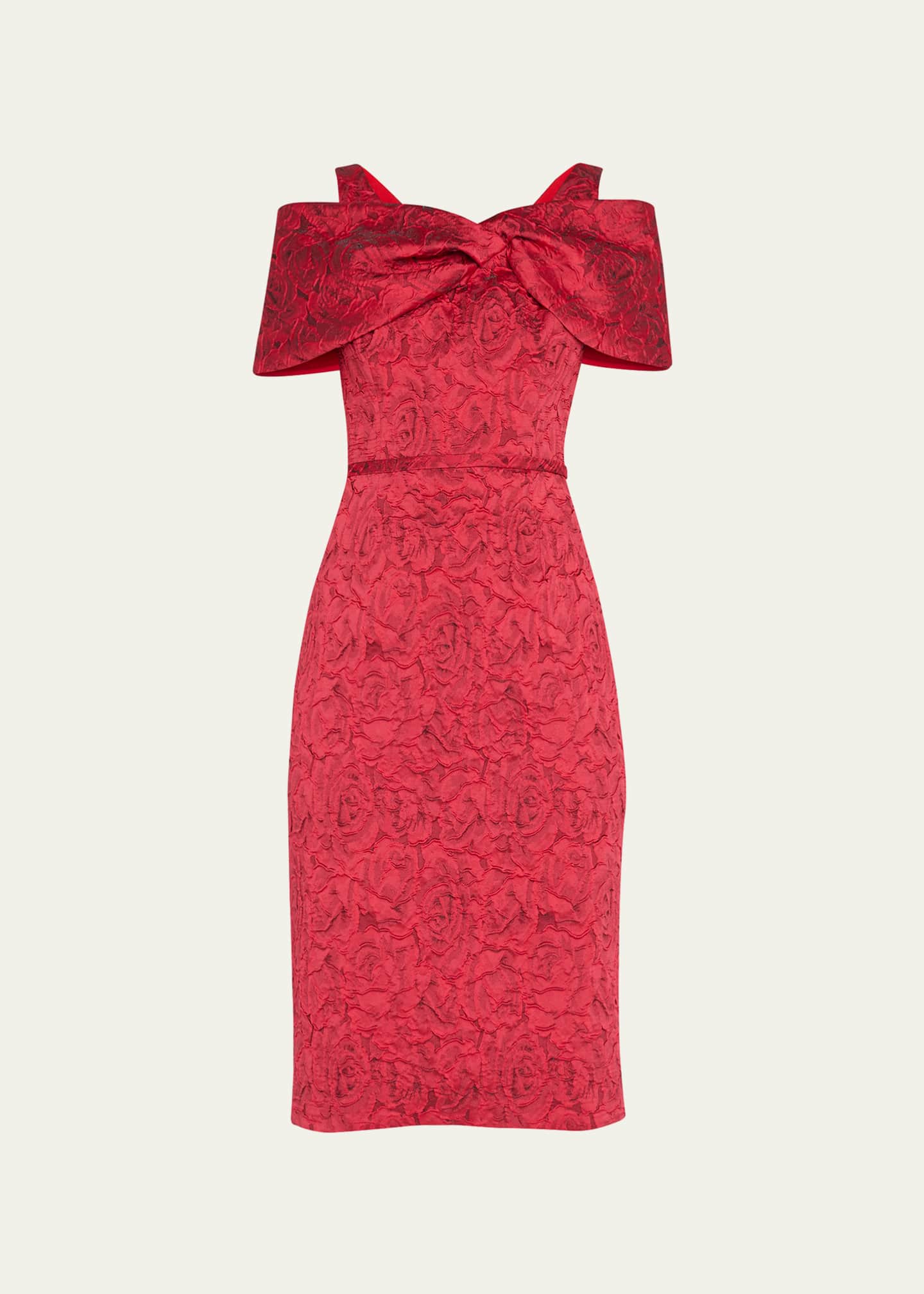Rickie Freeman for Teri Jon Cold Shoulder Floral Jacquard Sheath