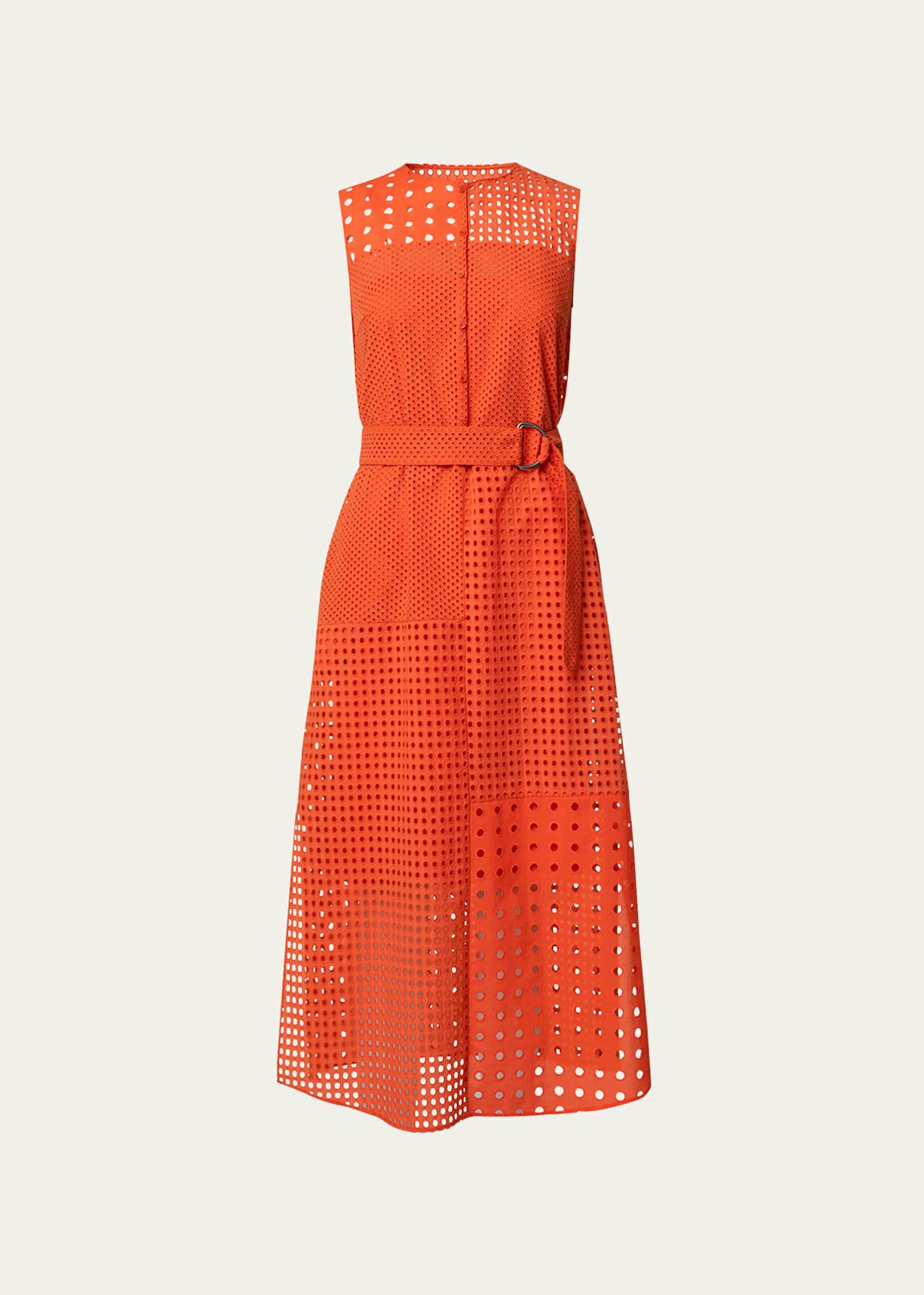 Akris punto Eyelet Embroidered Patchwork Midi Dress with Belt