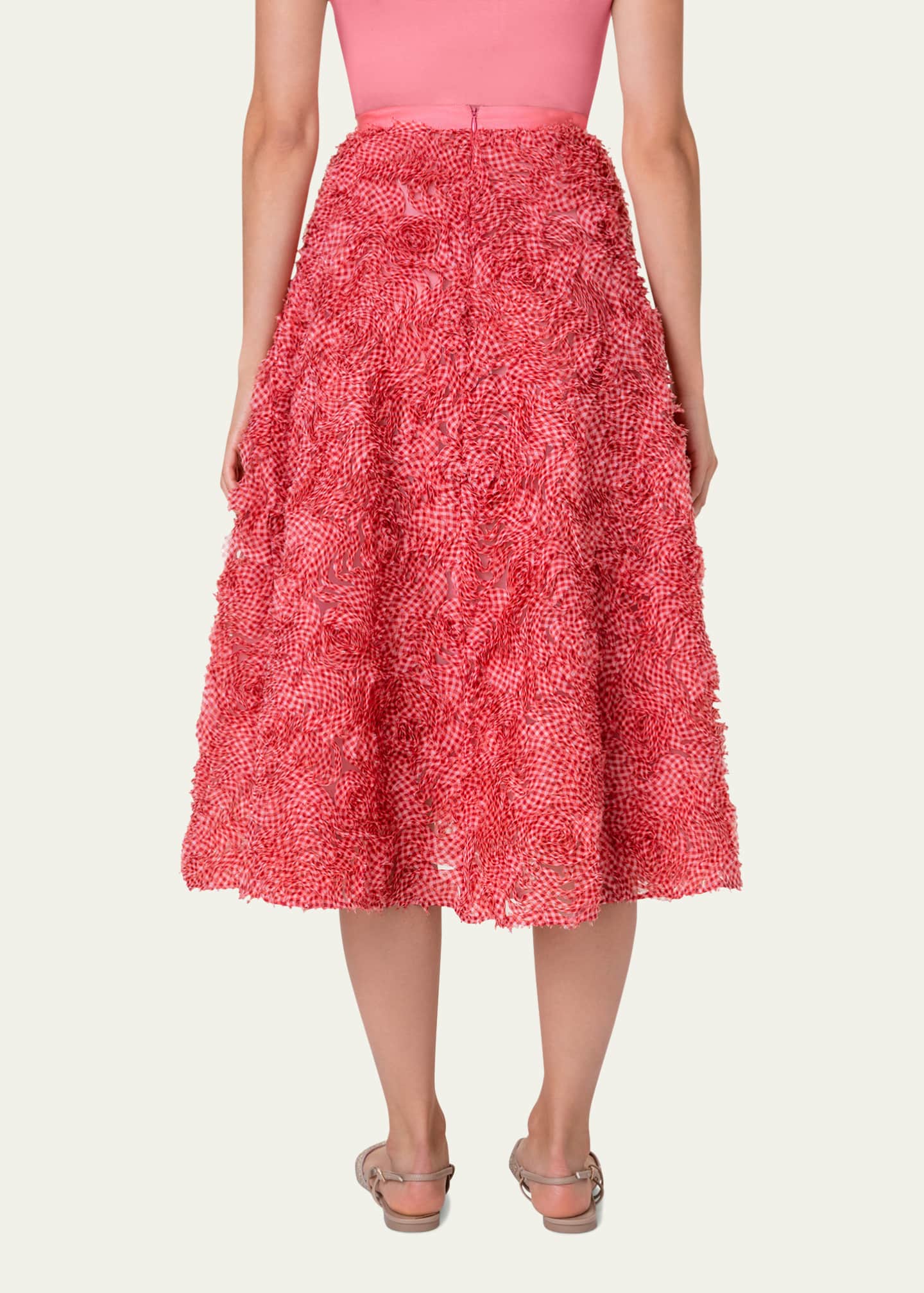 Akris punto Gingham Organdy Rosette Applique Tulle Midi Skirt ...