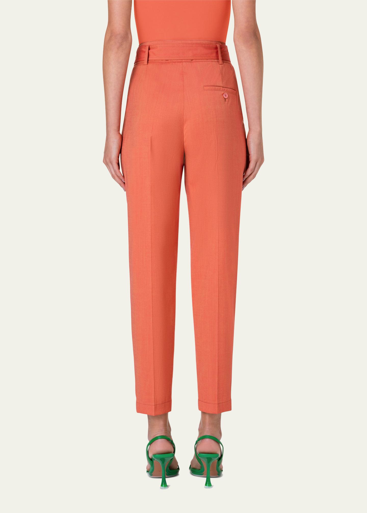 Pantalon AKRIS Punto - Taille 44 (US 12) - Coupe Conique Ceinturée - Crêpe Sablé Rose - Neuf Avec étiquette