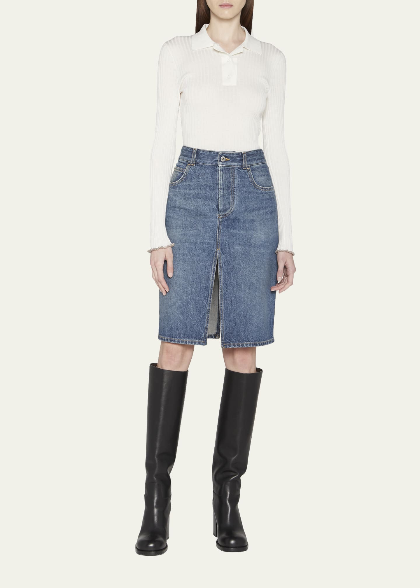 Bottega Veneta Cashmere-Silk Rib Knit Polo Sweater - Bergdorf Goodman