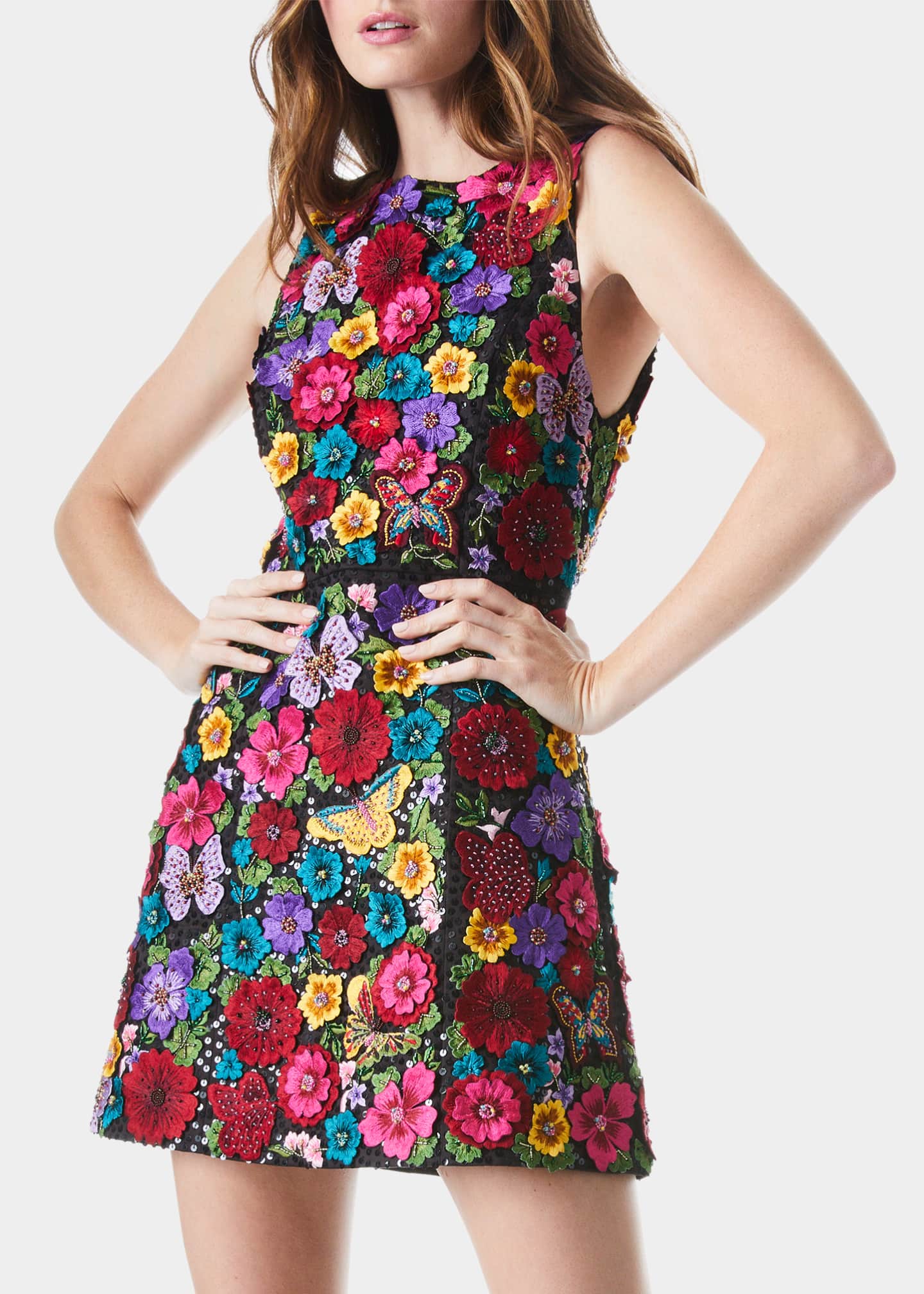 Alice + Olivia Lindsey Floral Applique Mini Dress Bergdorf Goodman