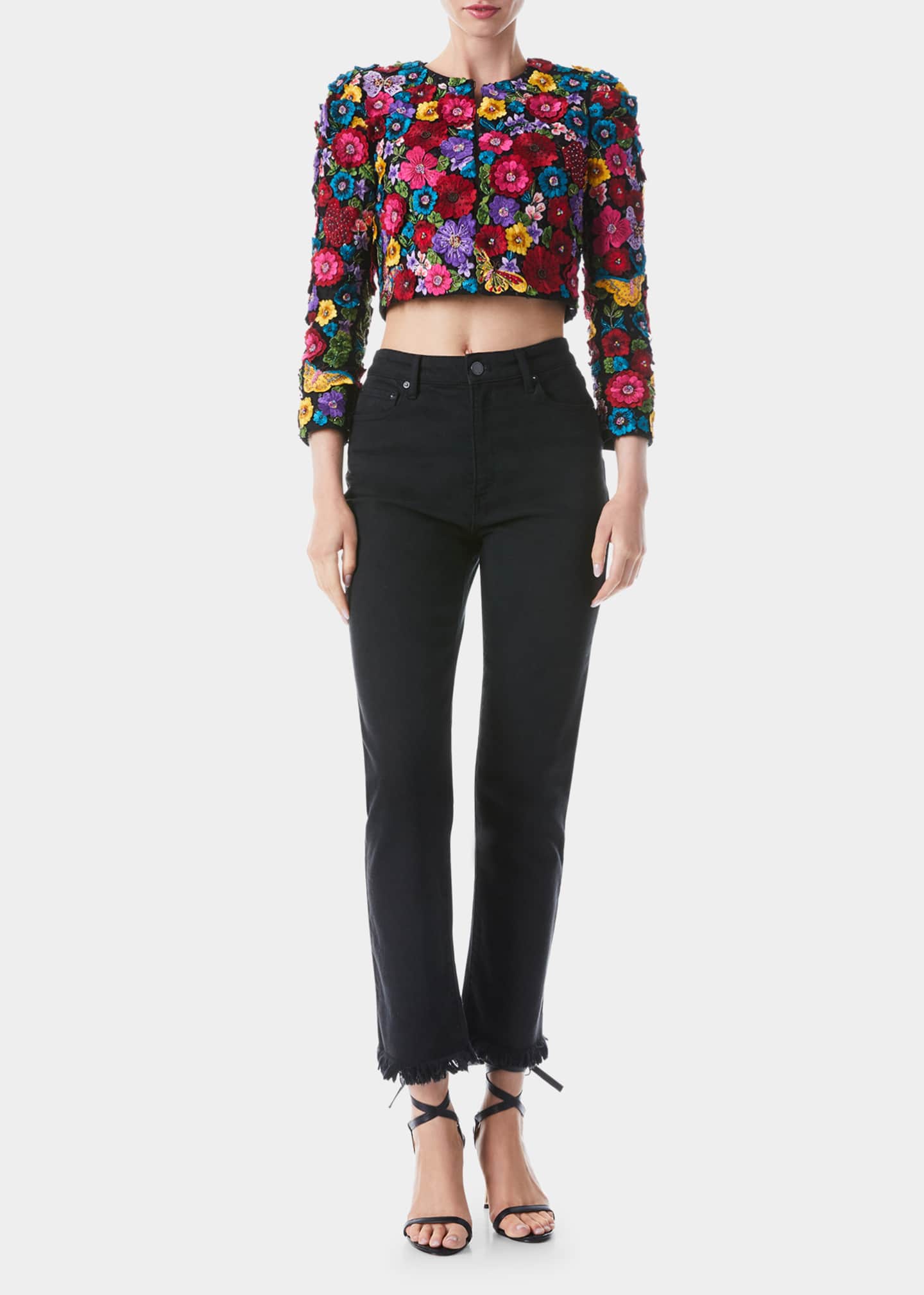 Alice + Olivia Lorna Cropped Floral Applique Jacket Bergdorf Goodman