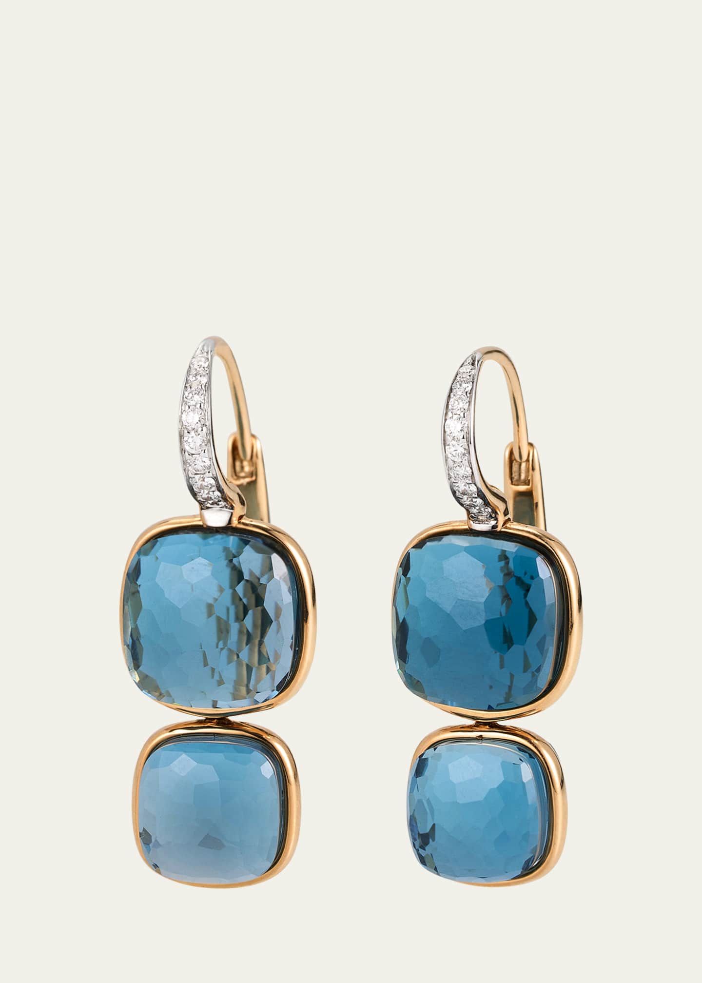 Pomellato 18K Nudo Double Drop London Blue Topaz and Diamond Earrings Image 1 of 4