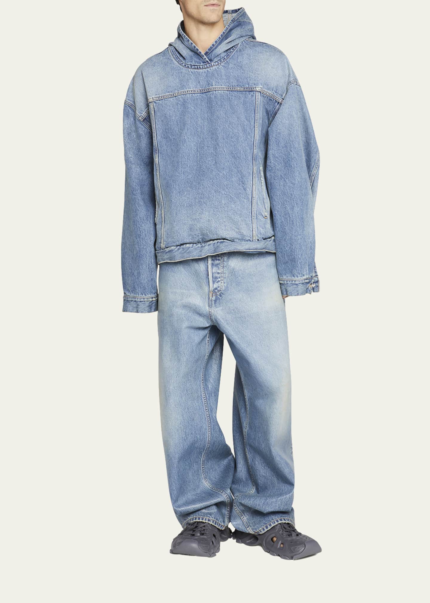 Balenciaga Men’s Oversized Denim Pullover Hoodie - Bergdorf Goodman