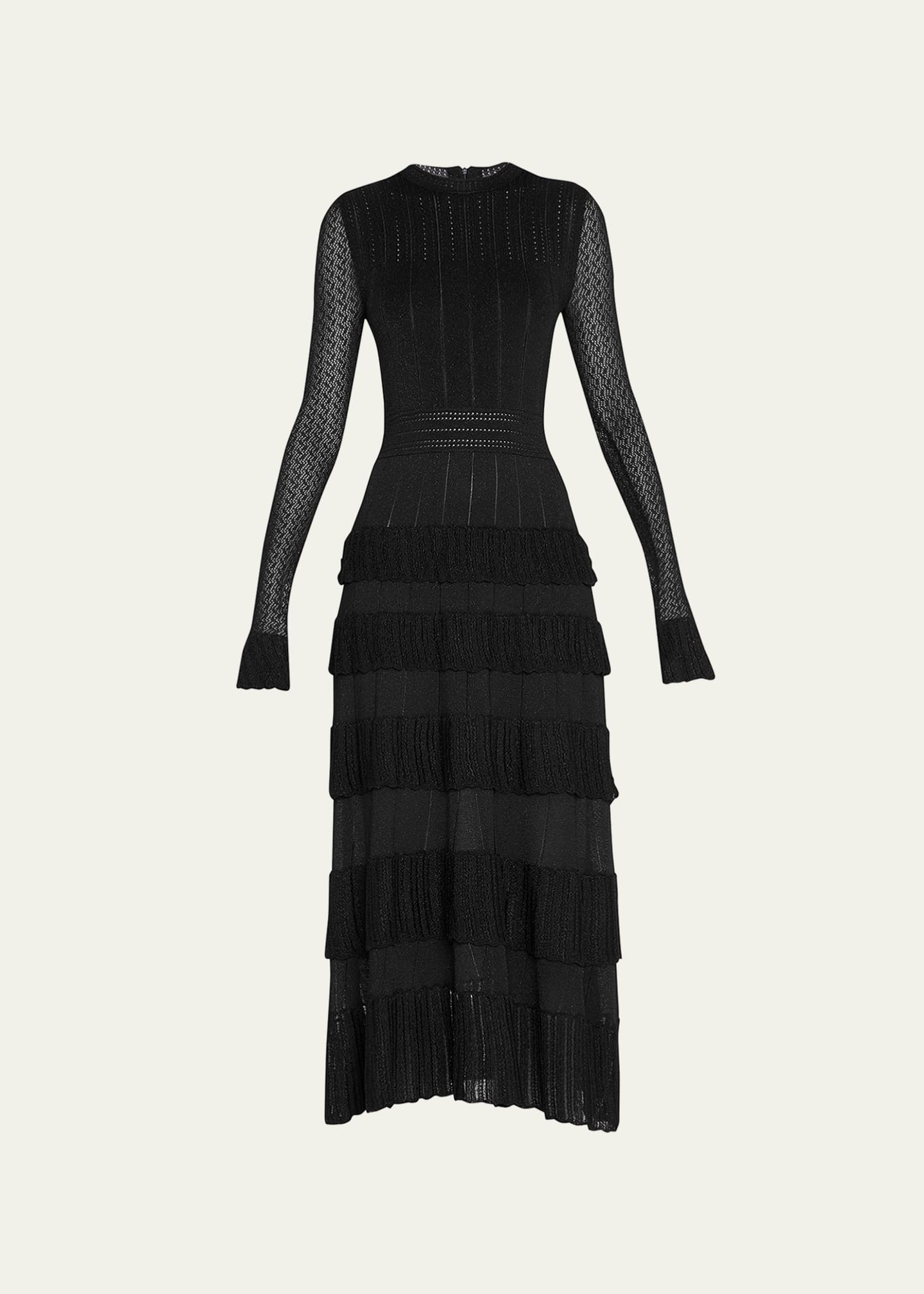 Lela Rose Tiered Ruffle Knit Midi Dress - Bergdorf Goodman