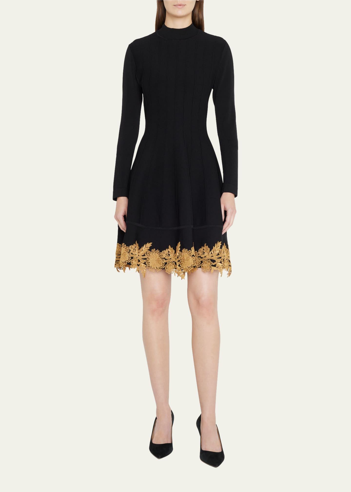 Lela Rose Flare Lace Trim Dress Bergdorf Goodman