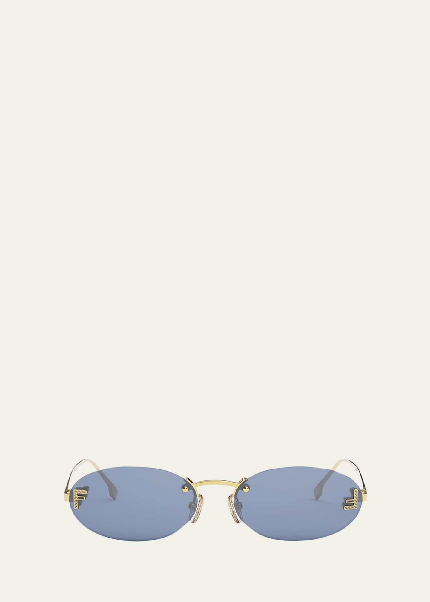 Fendi Embellished FF Oval Metal Sunglasses Image 1 of 3