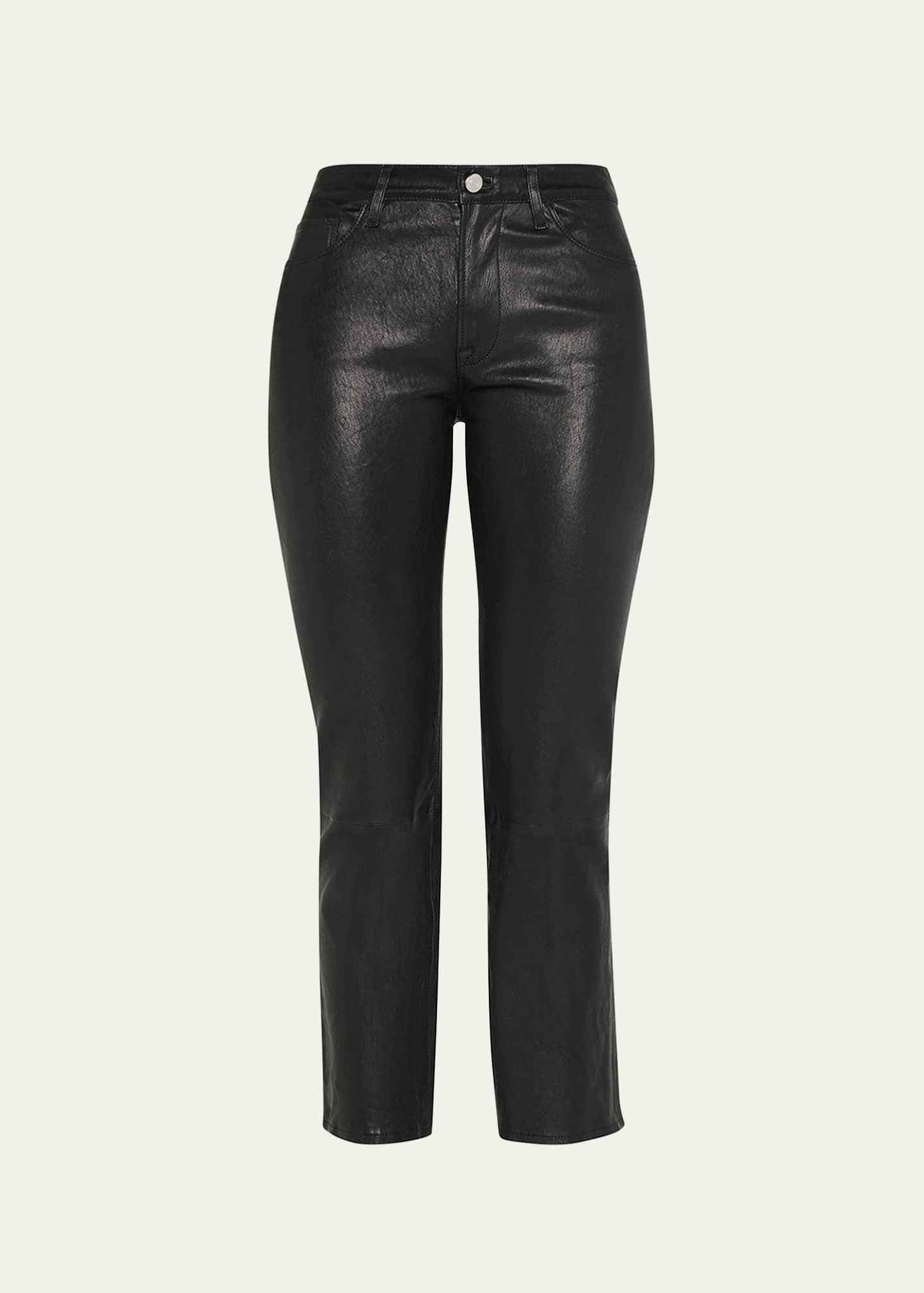 FRAME Le High Straight Cropped Slim Straight Leather Pants Bergdorf