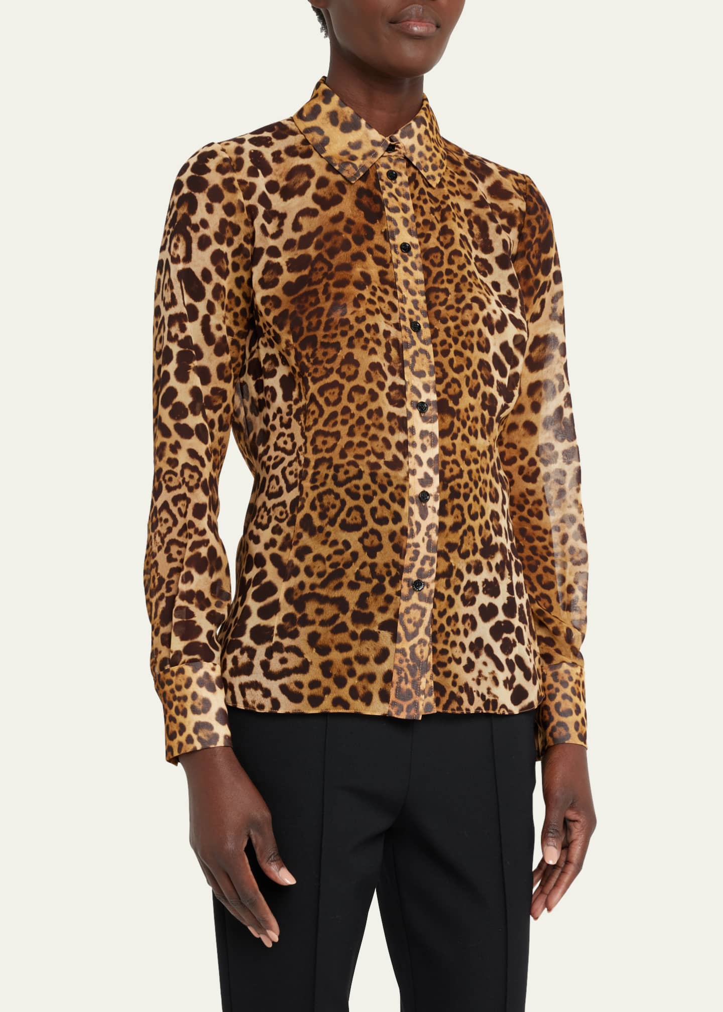 Carolina Herrera LeopardPrint Chiffon Collared Shirt Bergdorf Goodman